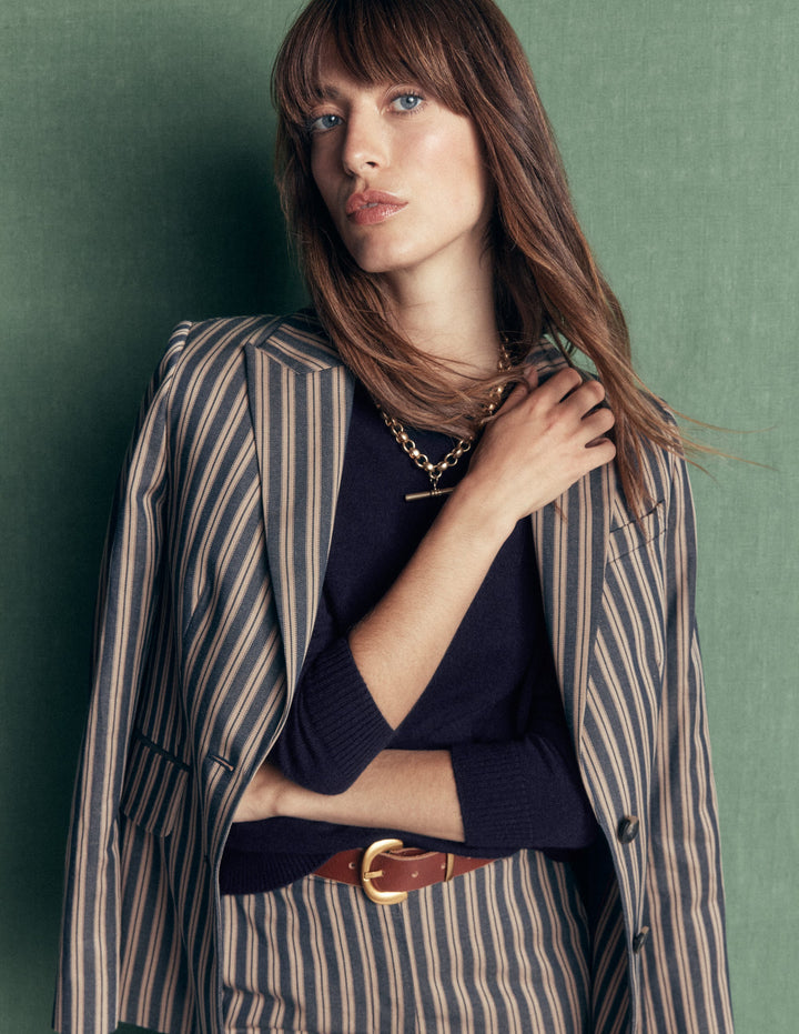Elsie Cashmere Crew Jumper-Navy