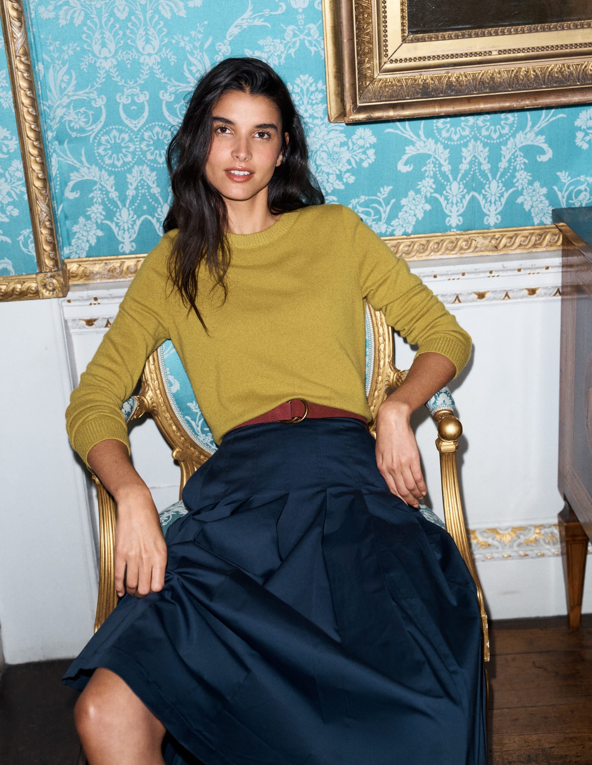 Pull col rond Elsie en cachemire-Jaune épicé - Image 1