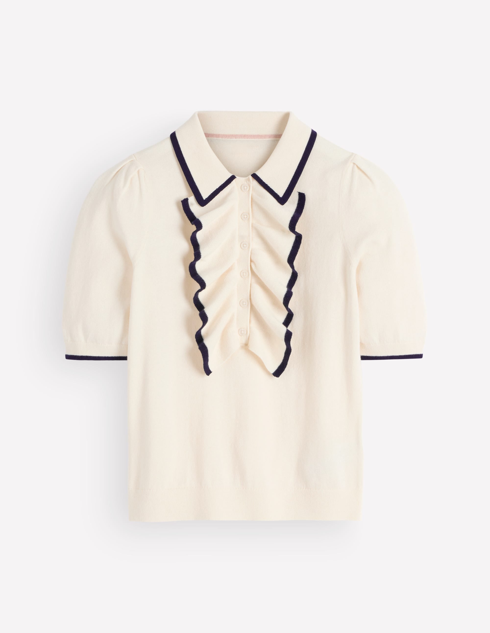 Strick-T-Shirt mit Rüschenkragen-Warmes Naturweiß - Image 5