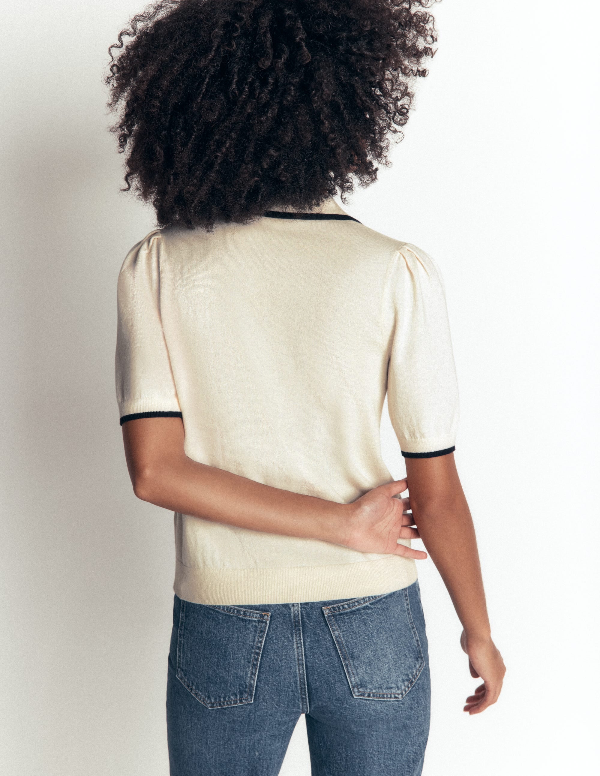 Strick-T-Shirt mit Rüschenkragen-Warmes Naturweiß - Image 3