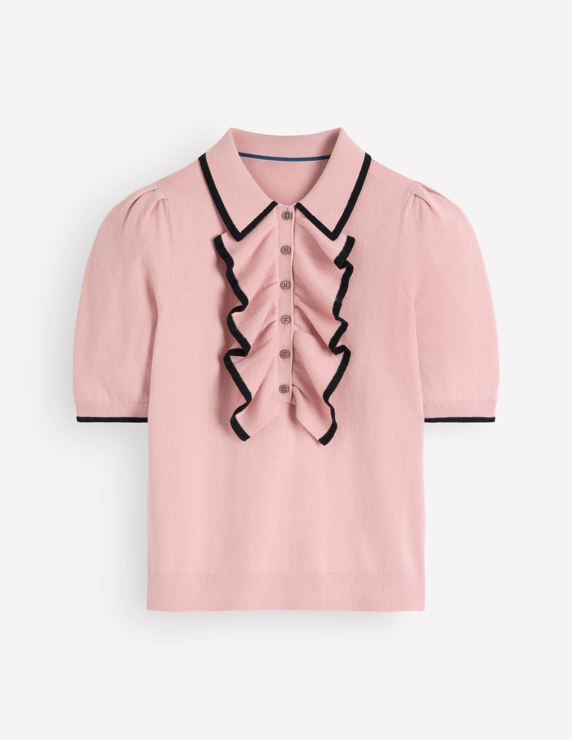 Strick-T-Shirt mit Rüschenkragen-Rosé Naturweiß - Image 5