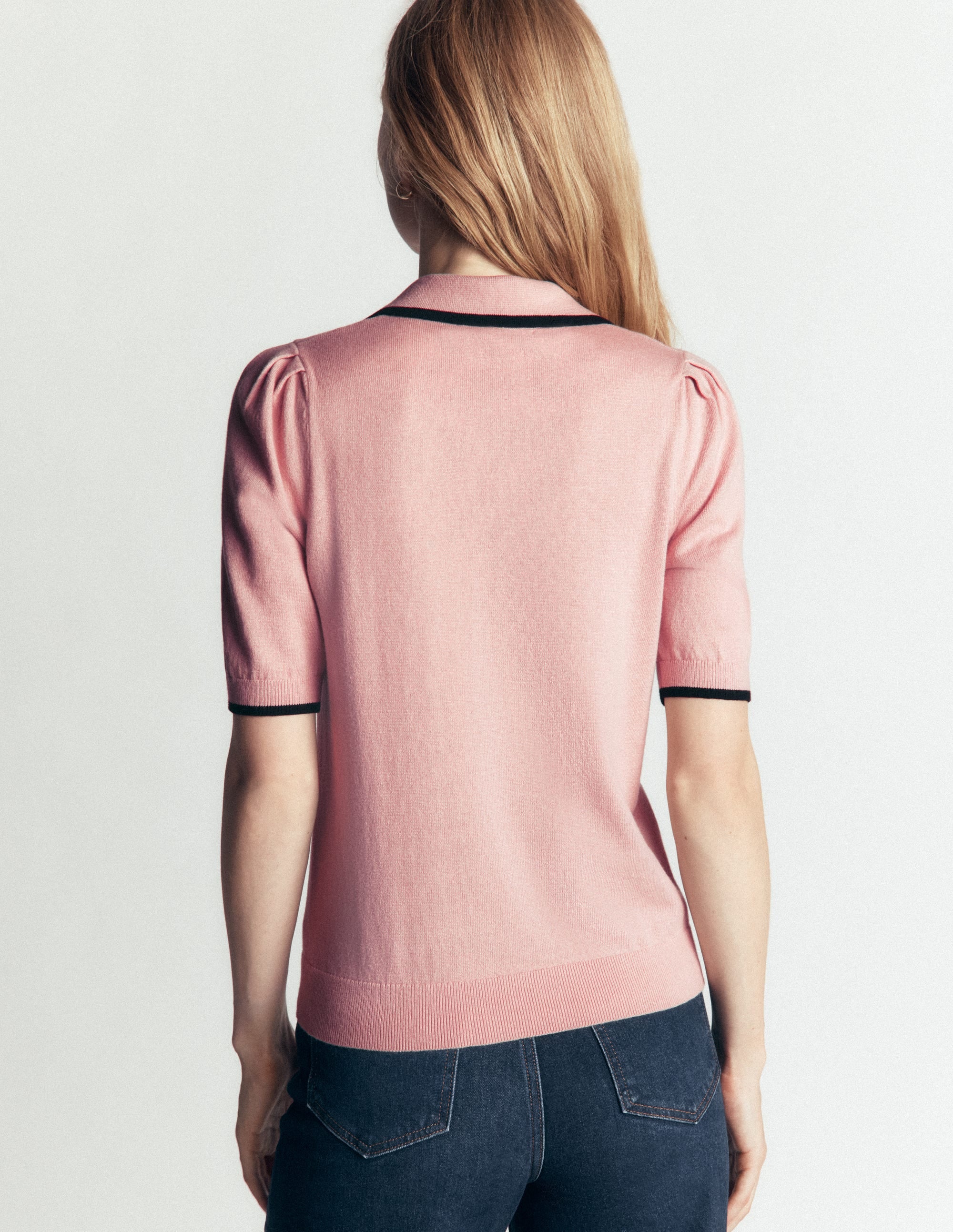 Strick-T-Shirt mit Rüschenkragen-Rosé Naturweiß - Image 3