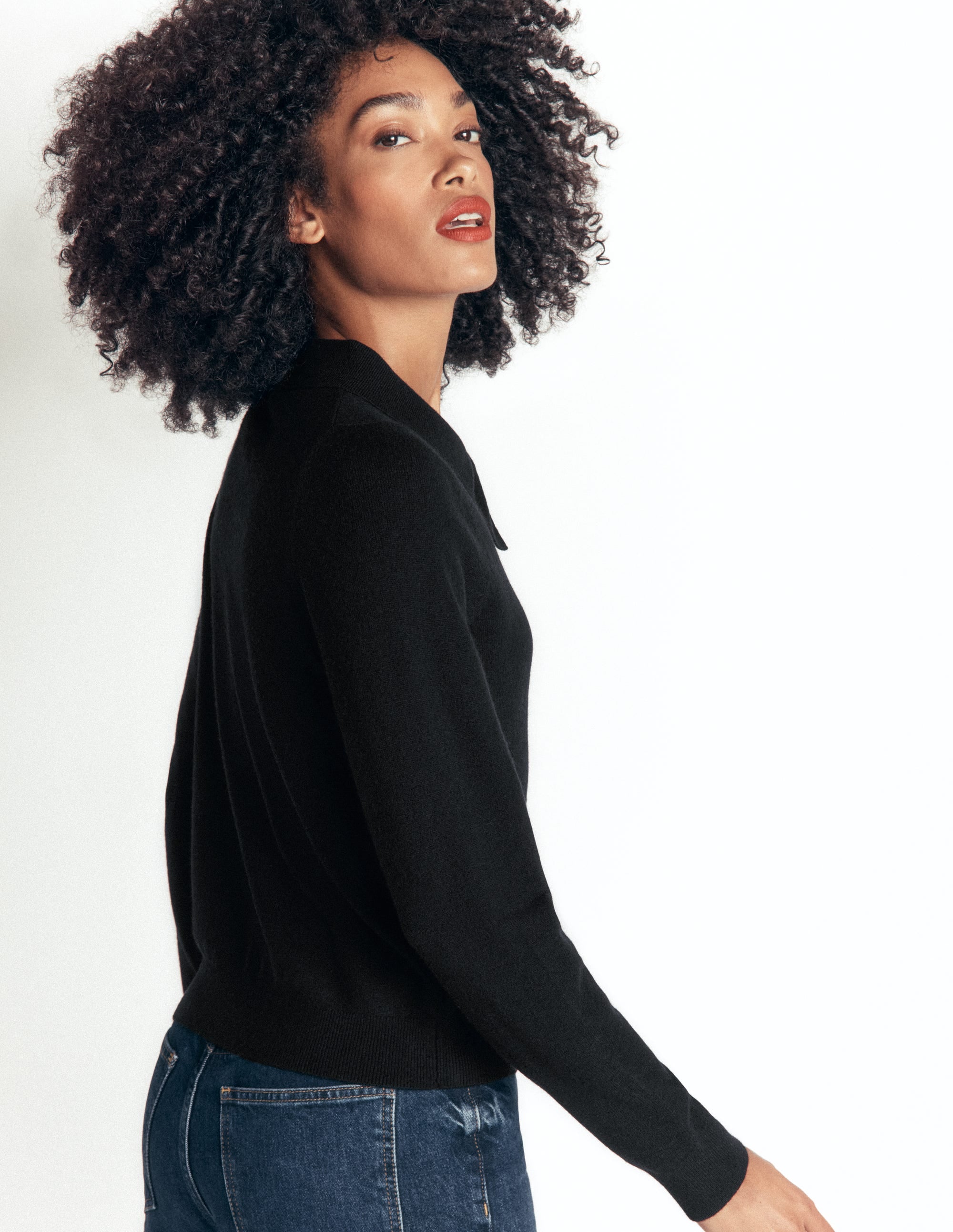 Strickpullover mit Schleife am Ausschnitt-Schwarz - Image 3