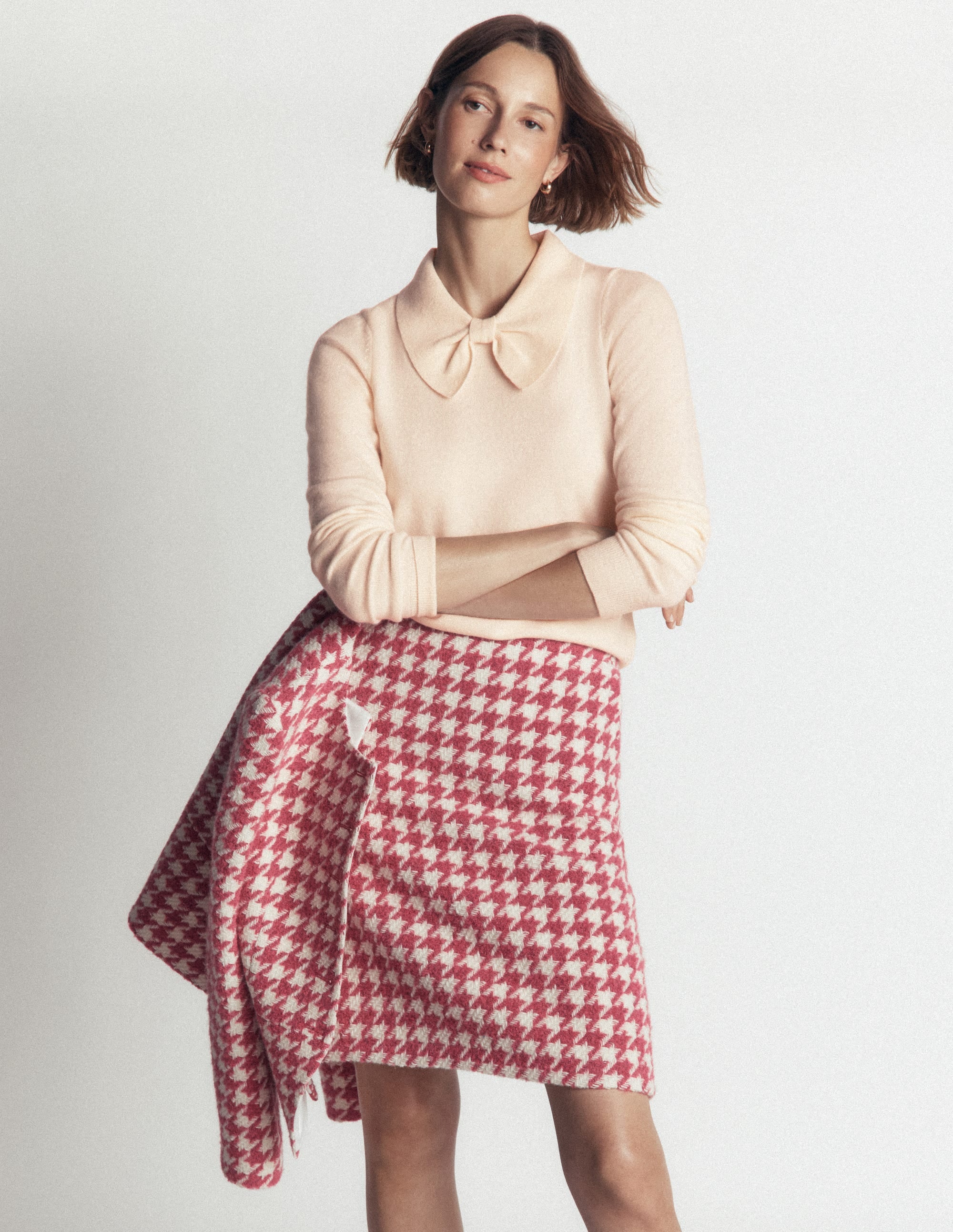 Strickpullover mit Schleife am Ausschnitt-Naturweiß - Image 1