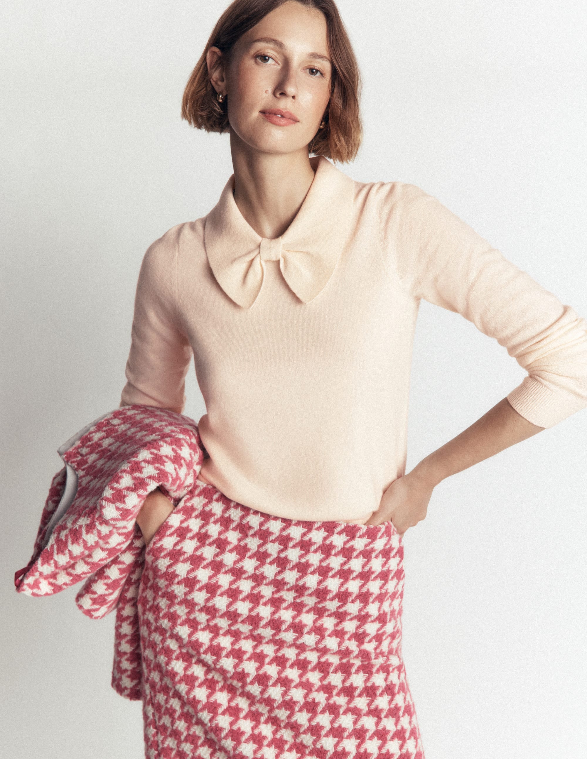 Strickpullover mit Schleife am Ausschnitt-Naturweiß - Image 4