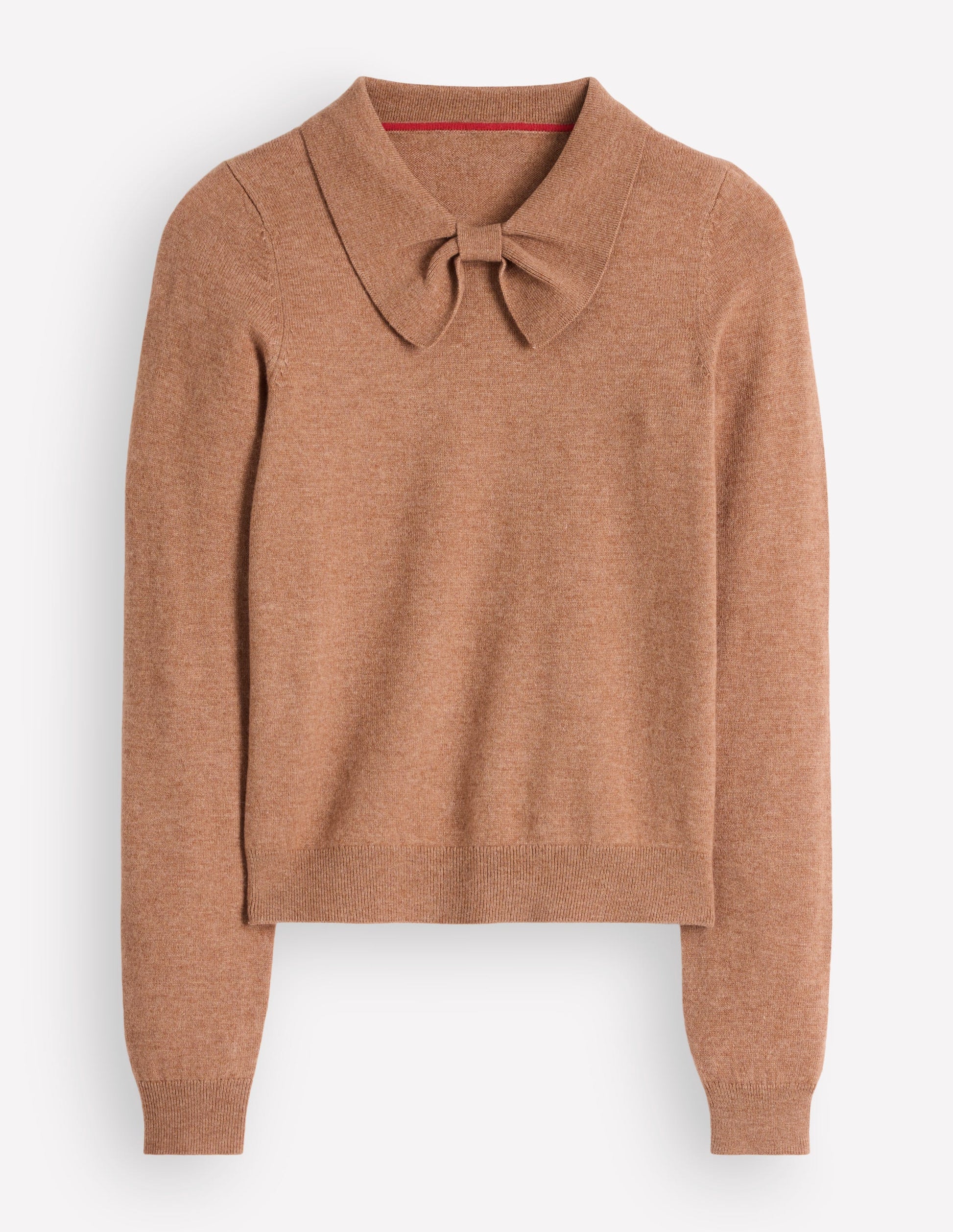 Strickpullover mit Schleife am Ausschnitt-Camel Meliert-6