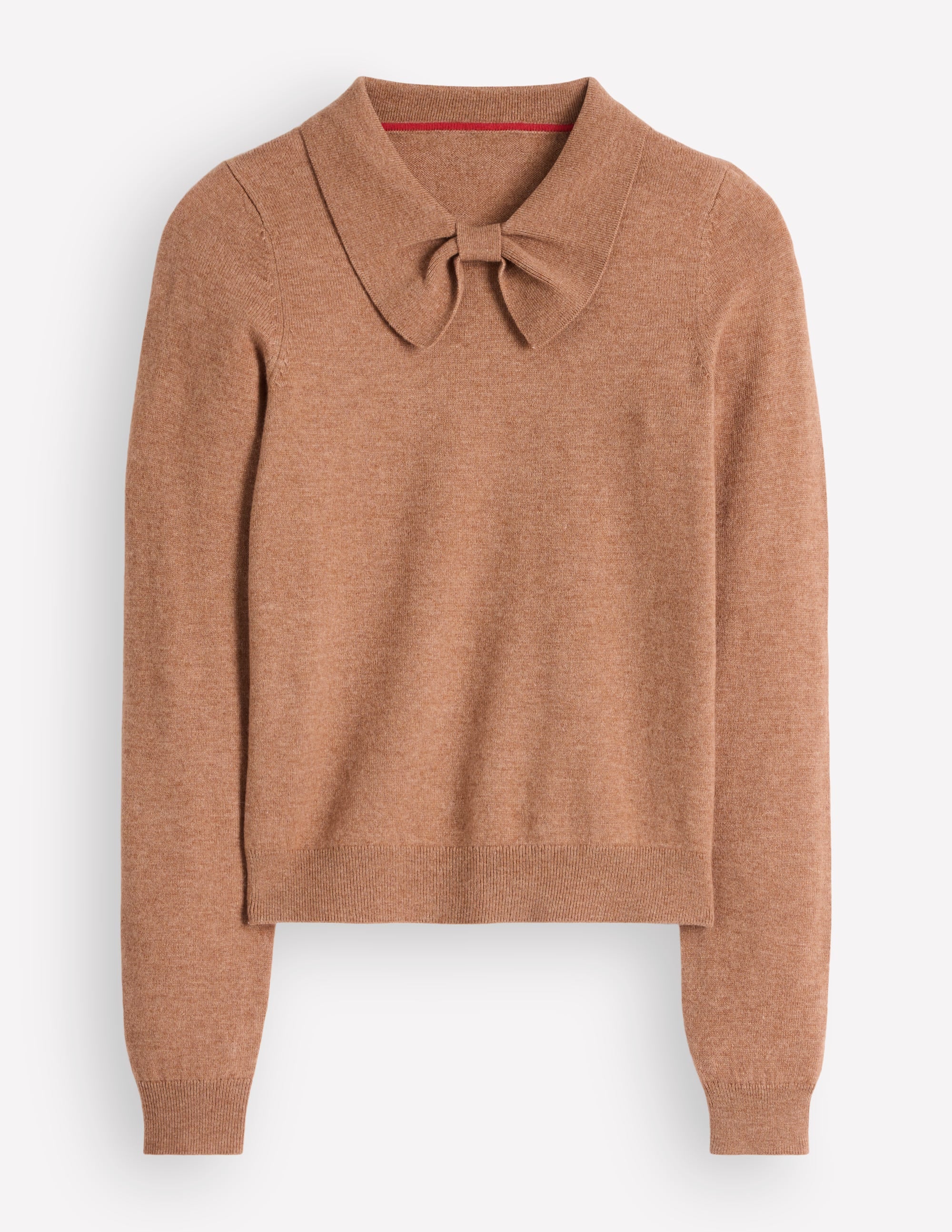 Strickpullover mit Schleife am Ausschnitt-Camel Meliert - Image 6