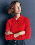 Strickpullover mit Schleife am Ausschnitt-Mohnblumenrot