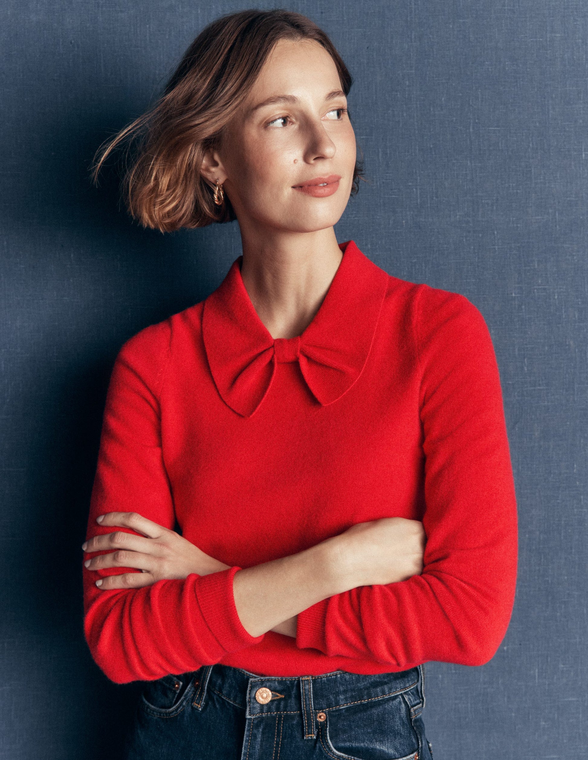 Strickpullover mit Schleife am Ausschnitt-Mohnblumenrot-1