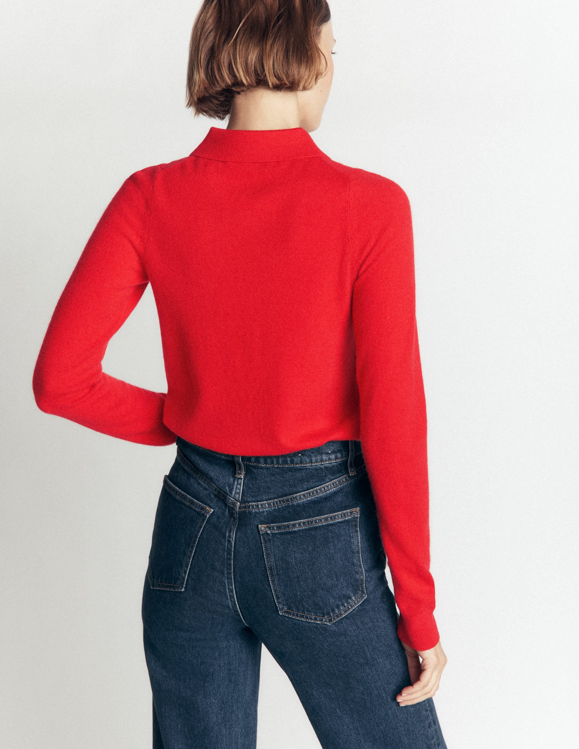 Strickpullover mit Schleife am Ausschnitt-Mohnblumenrot - Image 3
