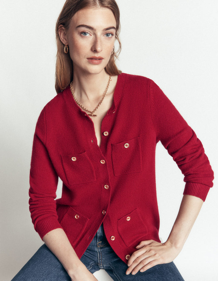 Marianne Strickjacke aus Merinowolle-Purpurrot