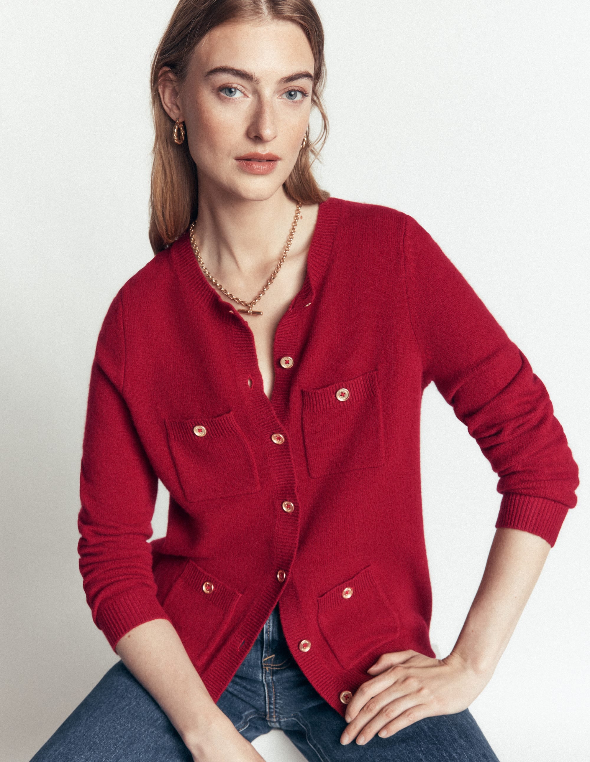 Marianne Strickjacke aus Merinowolle-Purpurrot - Image 1