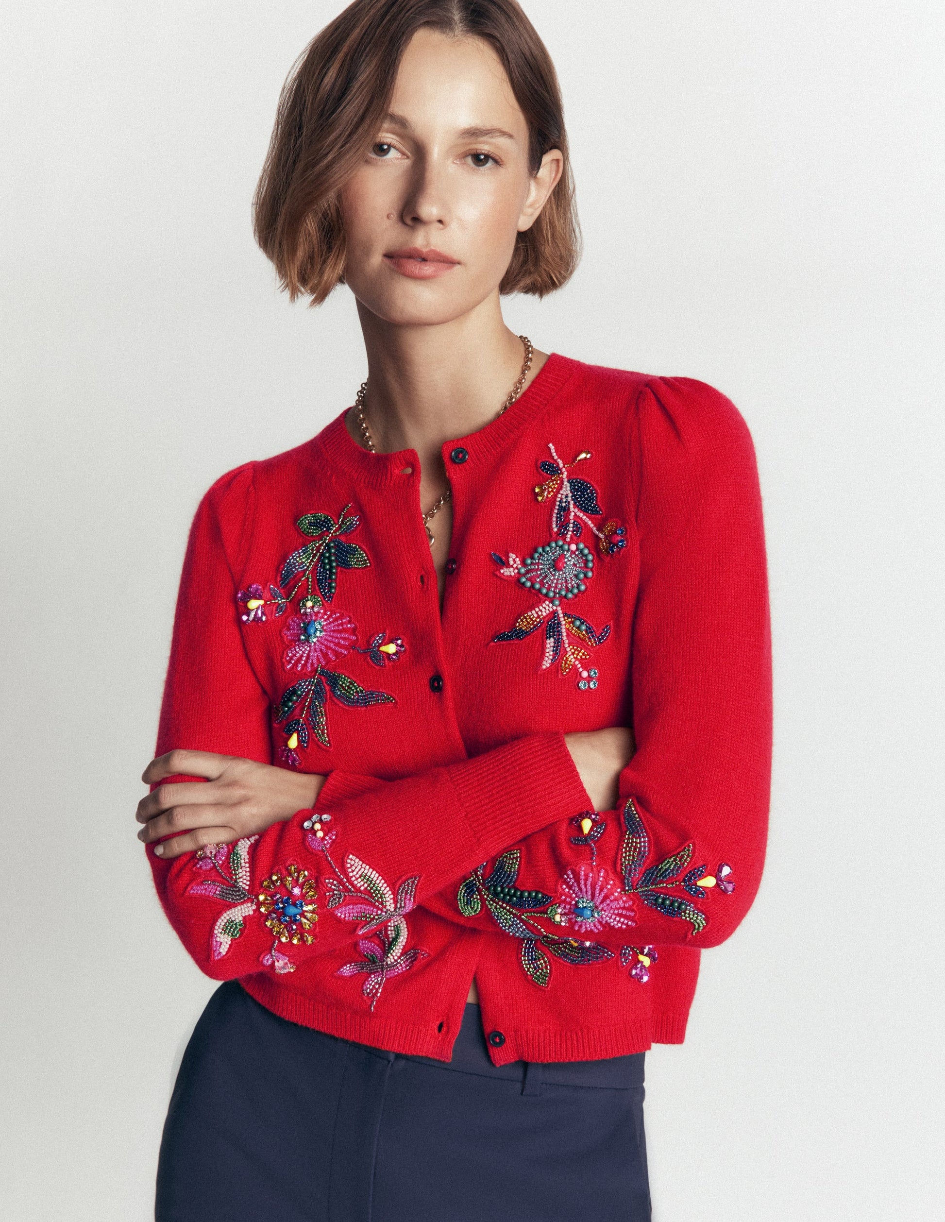 Ria Verzierte Strickjacke-Mohnblumenrot-1