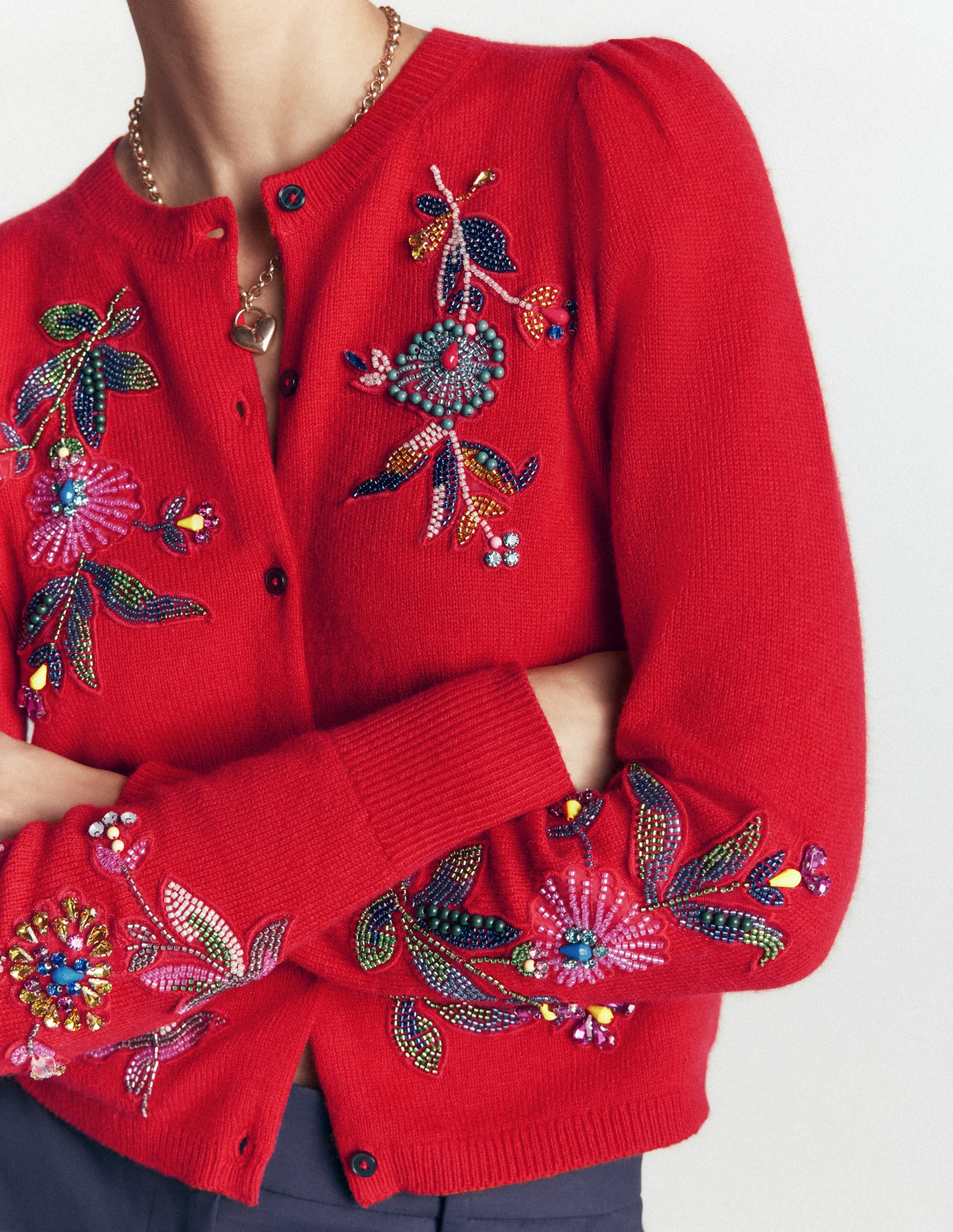 Ria Verzierte Strickjacke-Mohnblumenrot - Image 2
