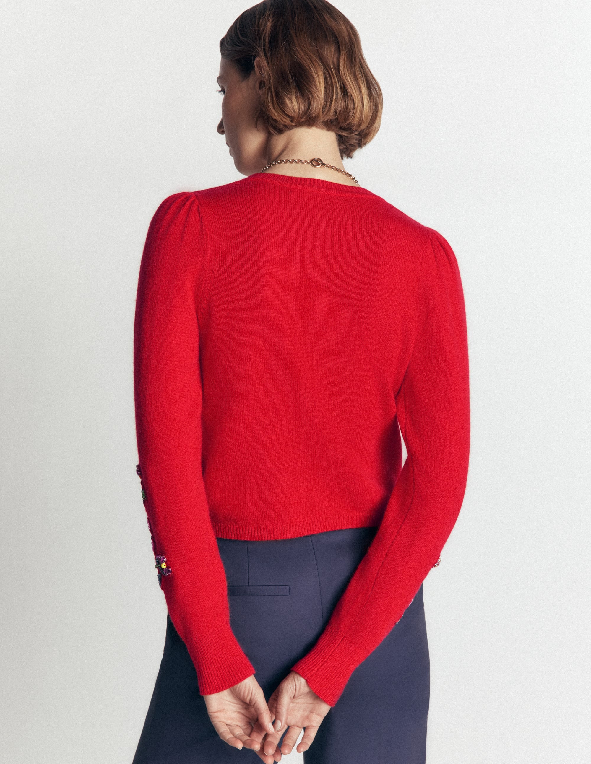 Ria Verzierte Strickjacke-Mohnblumenrot - Image 3