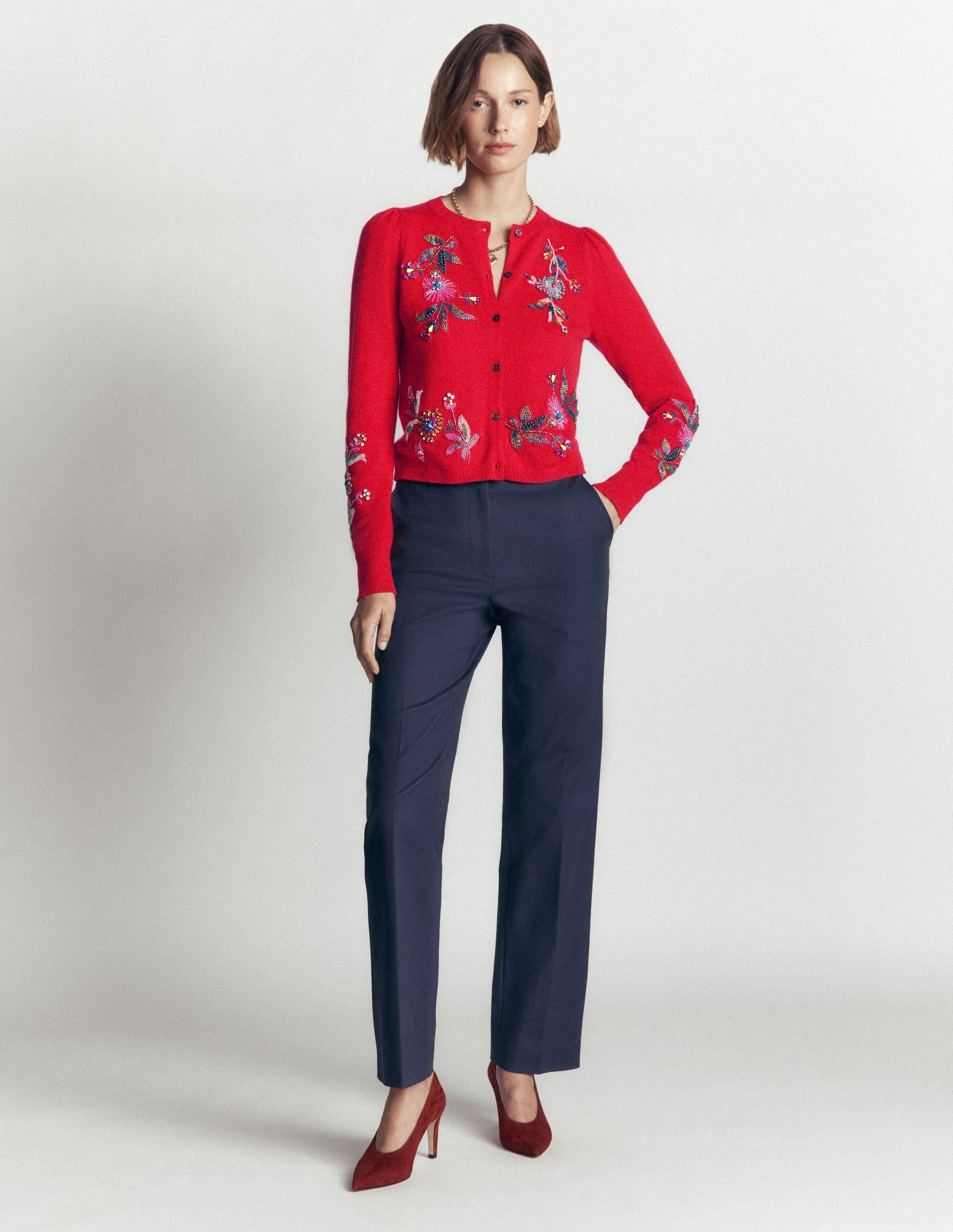 Ria Verzierte Strickjacke-Mohnblumenrot - Image 4