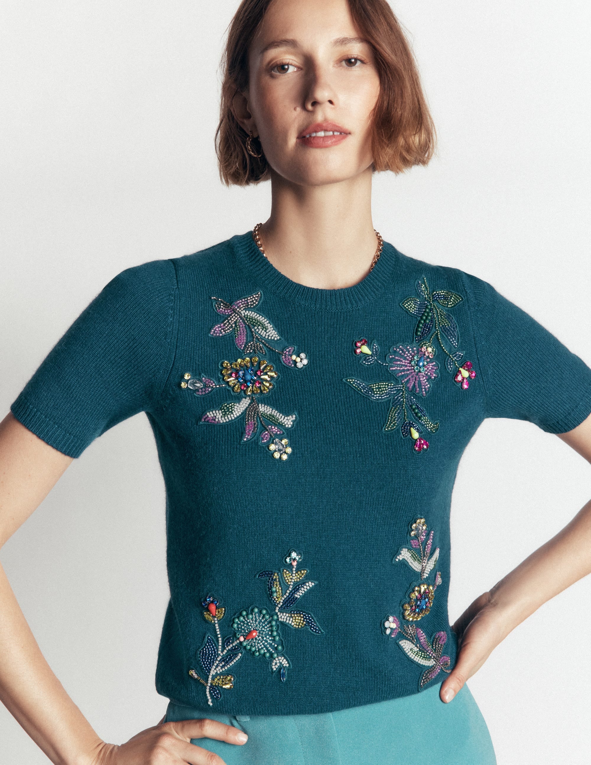 Ria Verziertes Strick-T-Shirt-Dunkles Aurorablau - Image 5