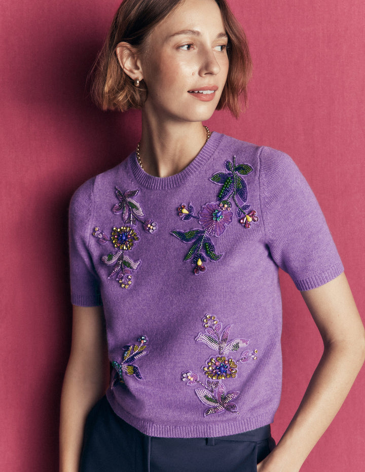 T-shirt Ria ornementé en maille-Violet améthyste