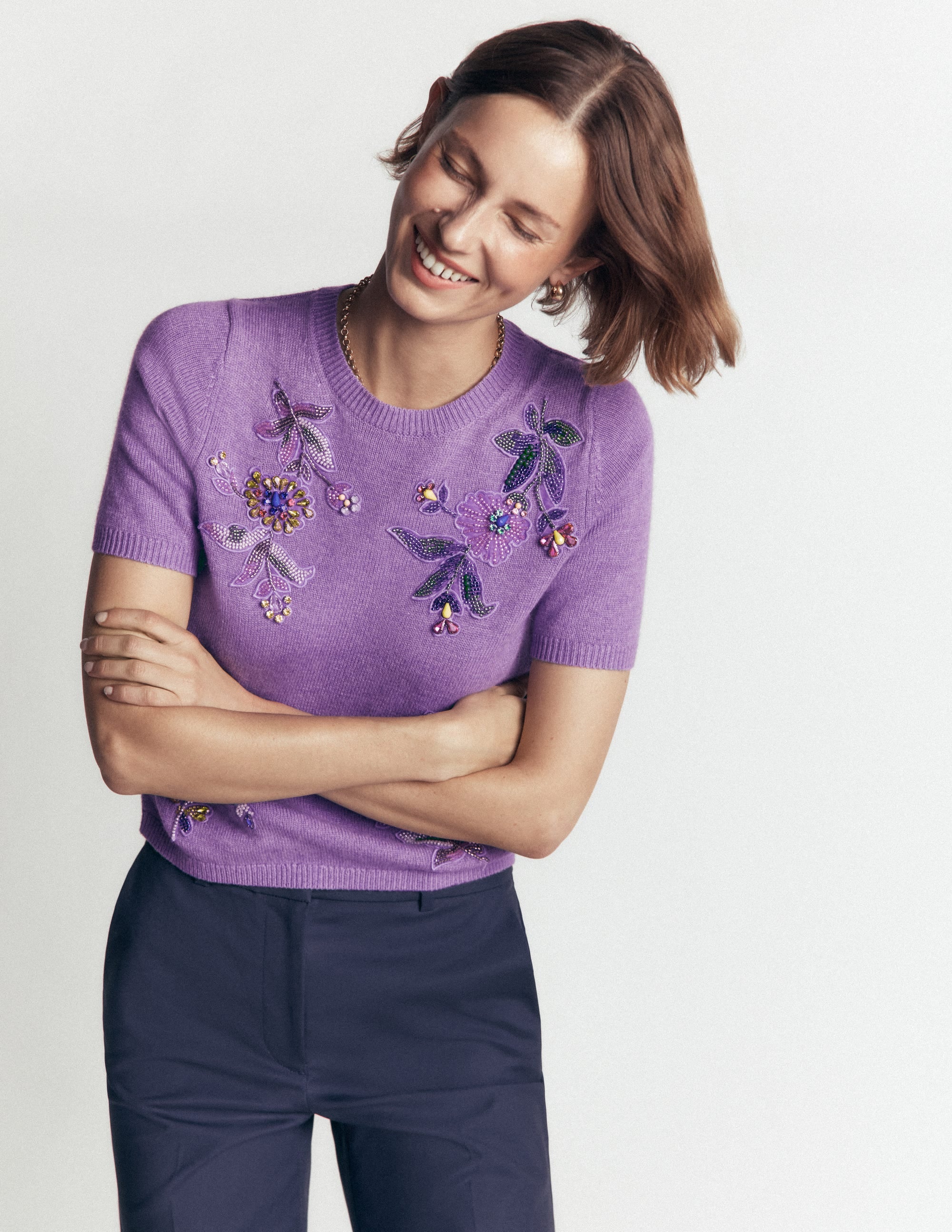 Ria Verziertes Strick-T-Shirt-Amethyst-Lila - Image 5