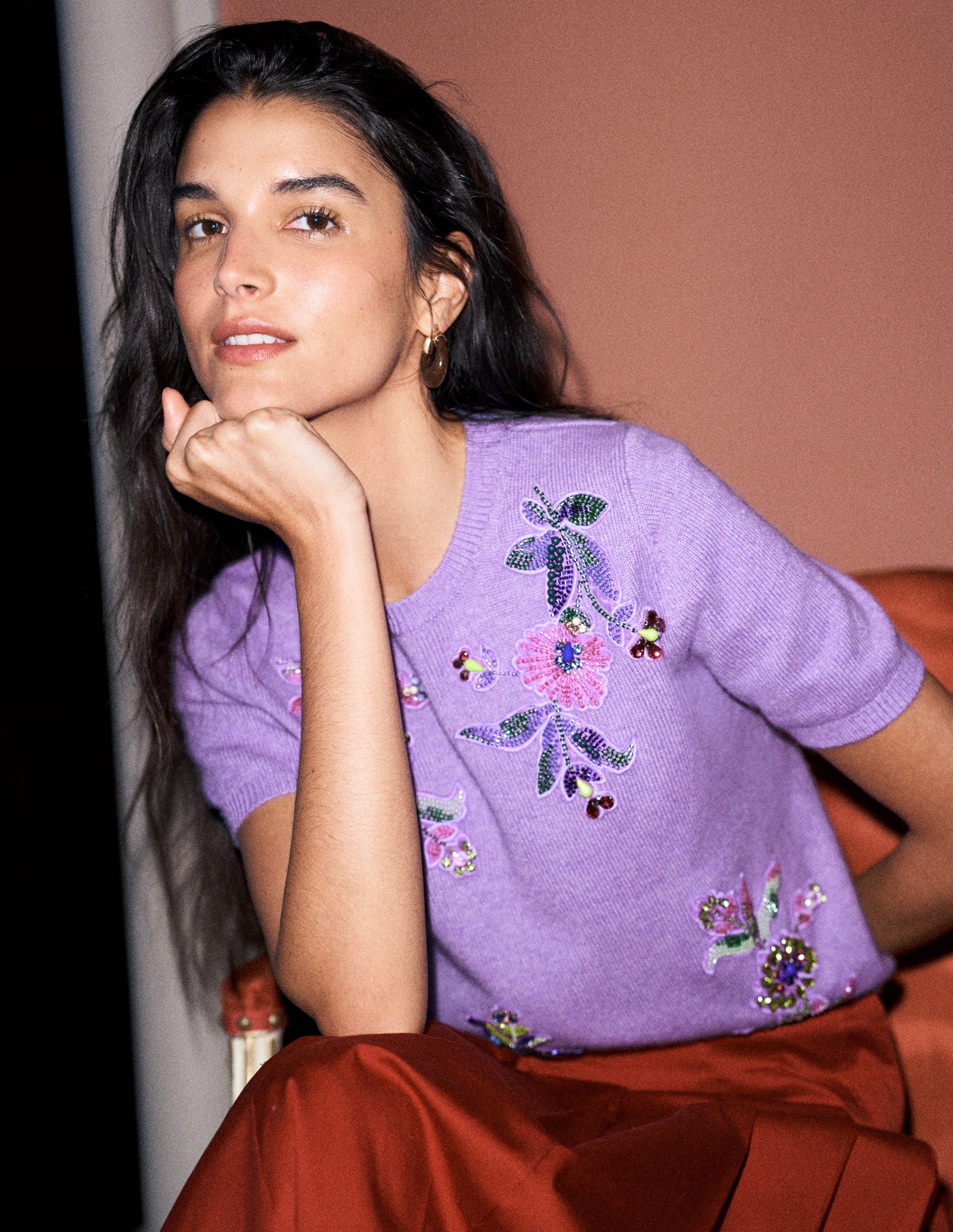 Ria Verziertes Strick-T-Shirt-Amethyst-Lila - Image 1