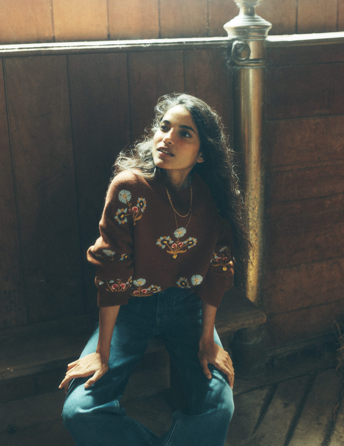Ella Bestickter Strickpullover-Umbra, Blumenmuster - Image 5