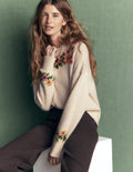 Ella Bestickter Strickpullover-Naturweiß mit Stickerei