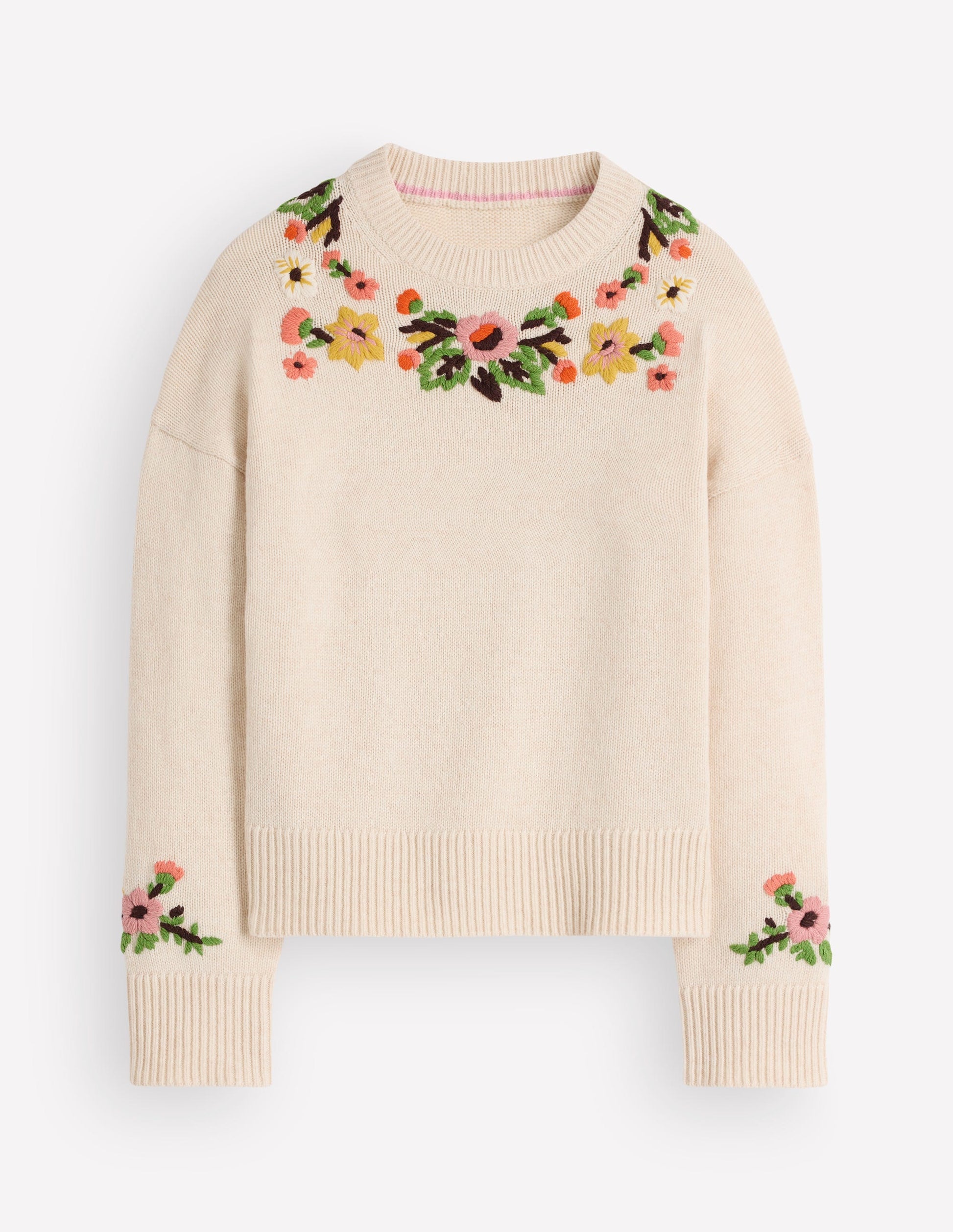 Ella Bestickter Strickpullover-Naturweiß mit Stickerei-6