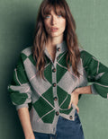 Jemma Jacquard-Strickjacke-Jagdgrün Argyle