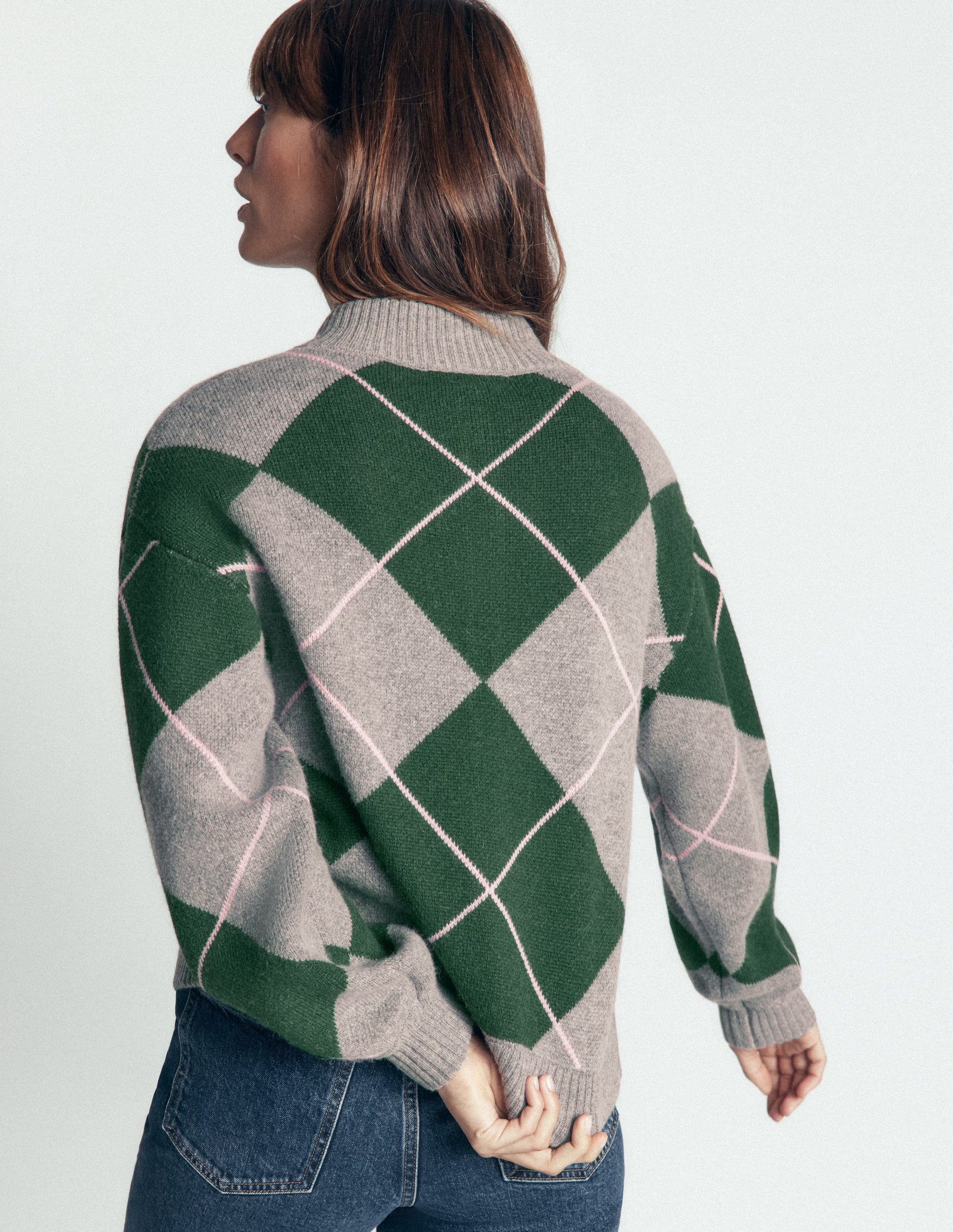 Jemma Jacquard-Strickjacke-Jagdgrün Argyle-4