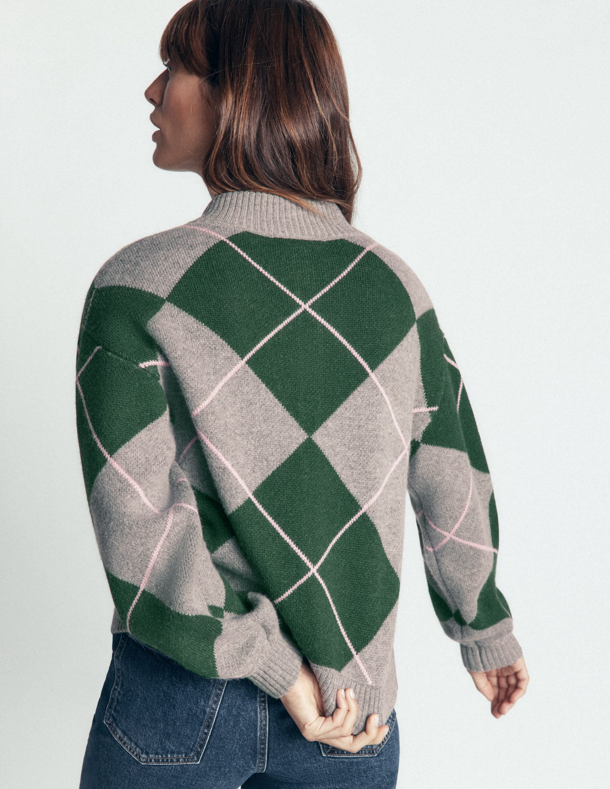 Jemma Jacquard-Strickjacke-Jagdgrün Argyle - Image 3