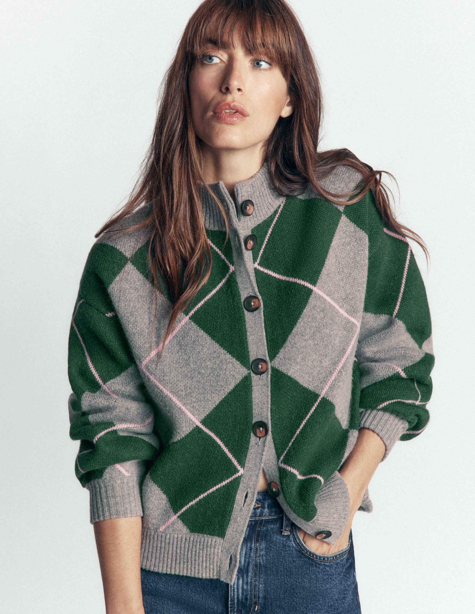 Jemma Jacquard-Strickjacke-Jagdgrün Argyle - Image 4