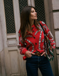 Jemma Jacquard-Strickjacke-Merida Rot Palmenbaum