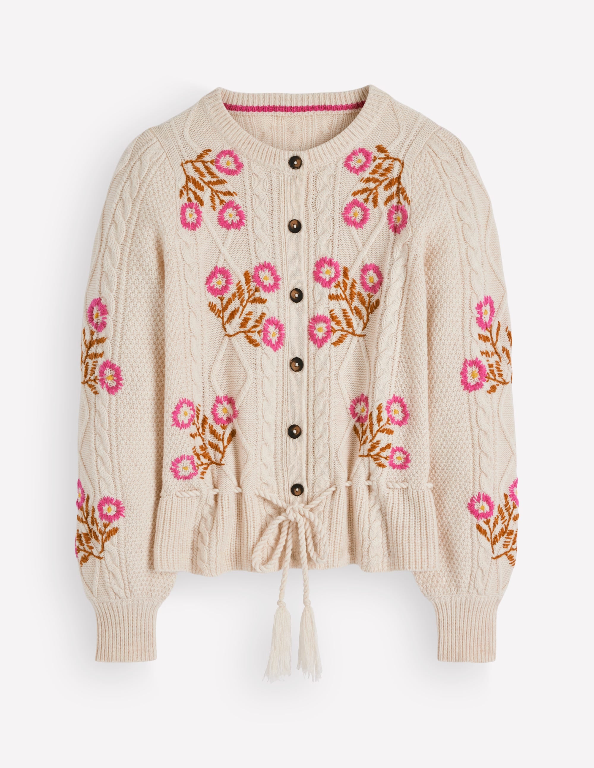 Strickjacke mit Zopfmuster-Beige Meliert, Stickerei - Image 4