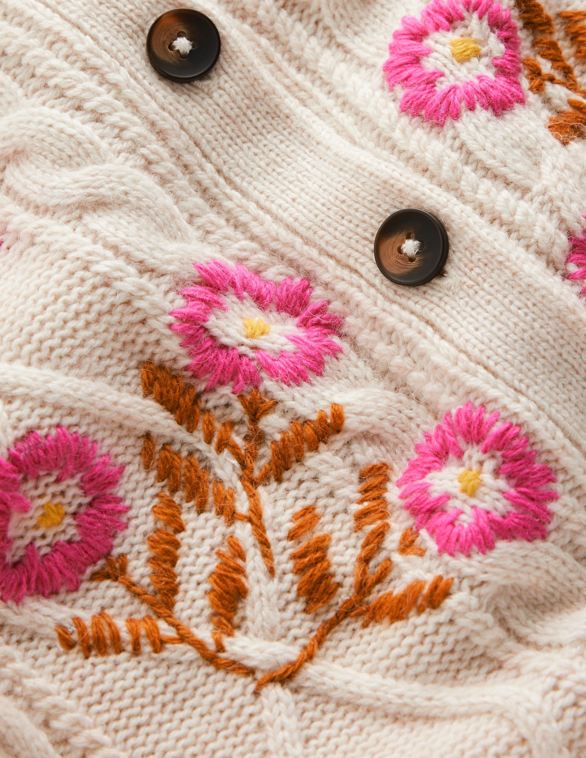 Strickjacke mit Zopfmuster-Beige Meliert, Stickerei-5