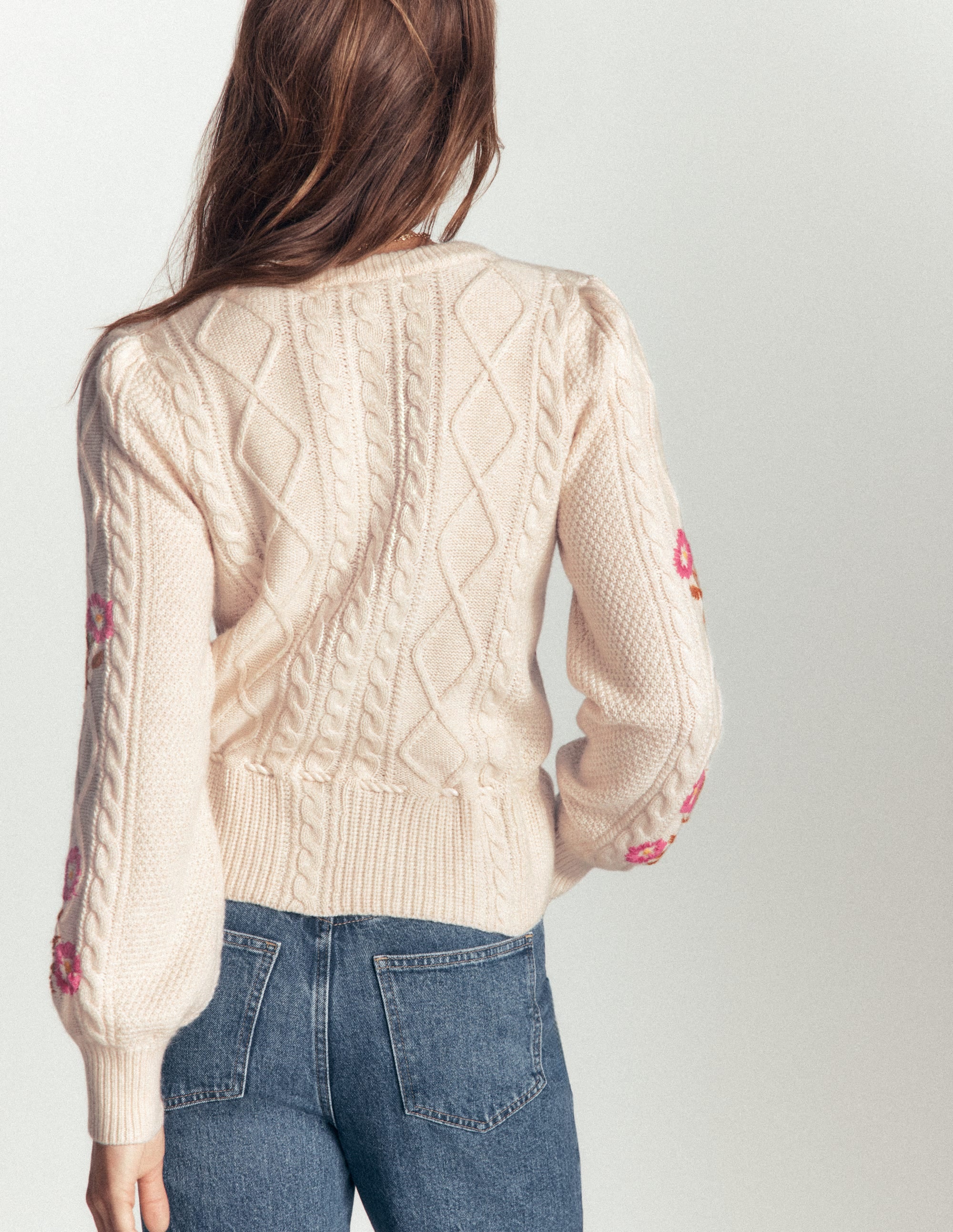 Strickjacke mit Zopfmuster-Beige Meliert, Stickerei - Image 2