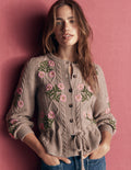 Strickjacke mit Zopfmuster-Nerz Meliert, Stickerei