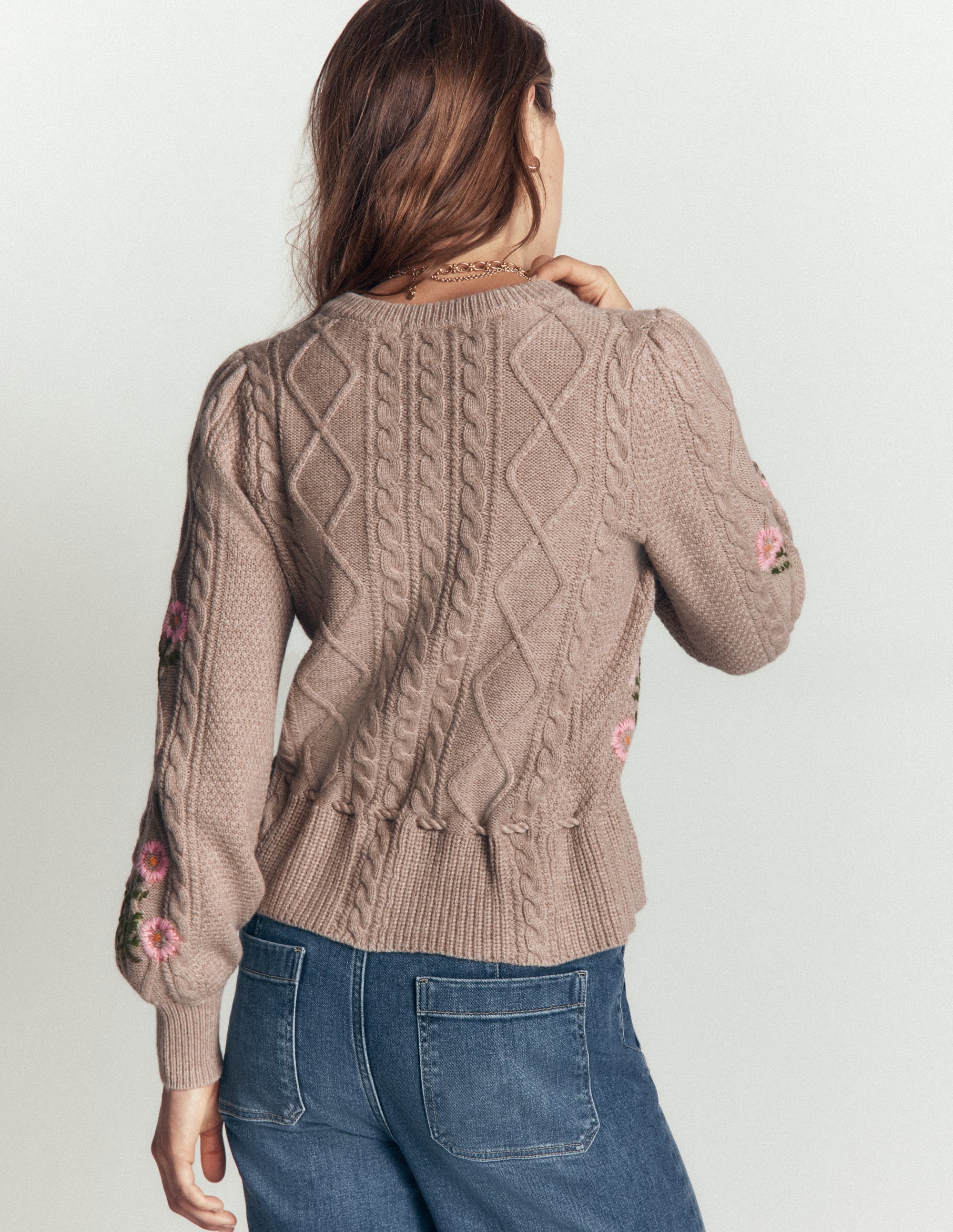 Strickjacke mit Zopfmuster-Nerz Meliert, Stickerei - Image 4