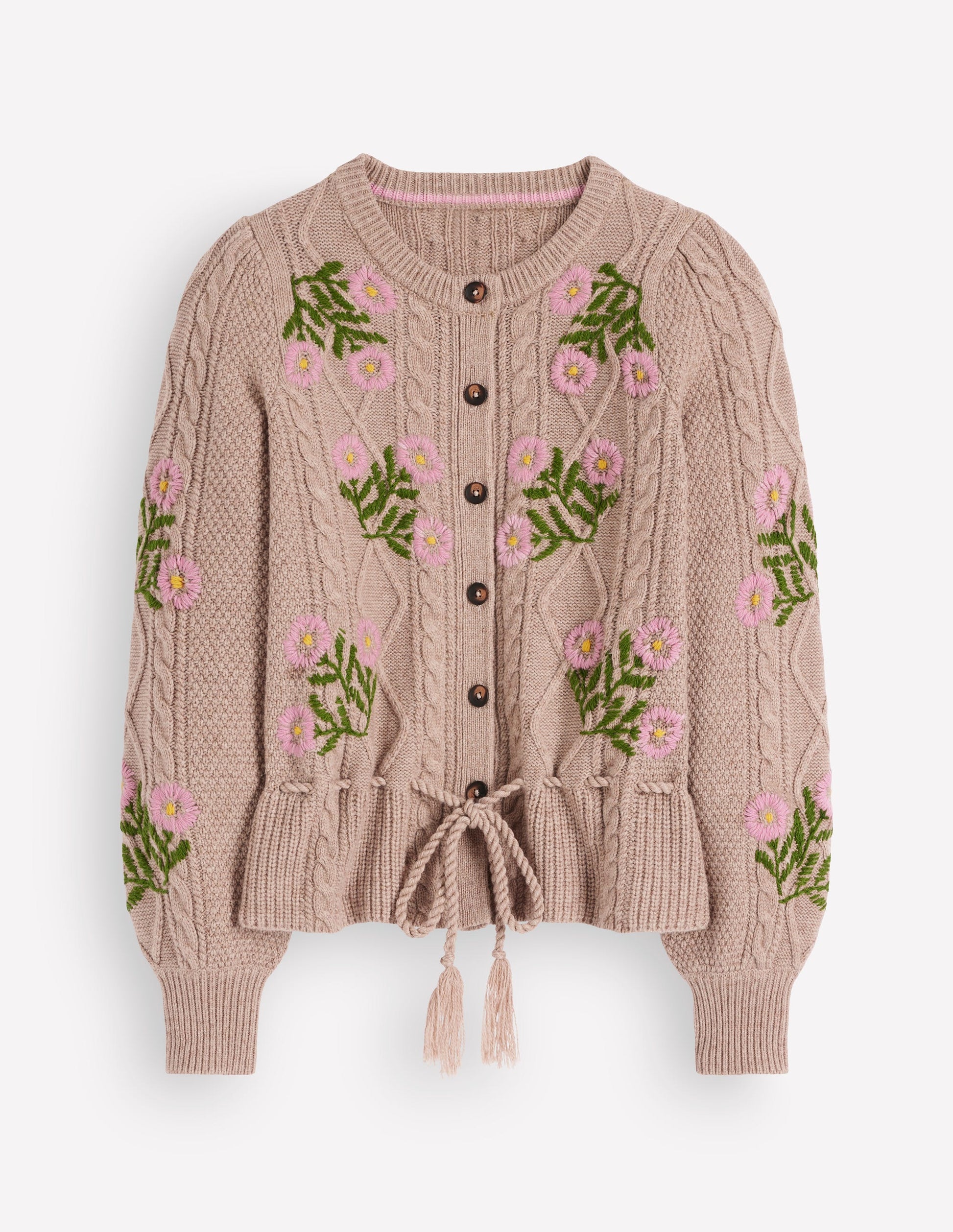 Strickjacke mit Zopfmuster-Nerz Meliert, Stickerei-9