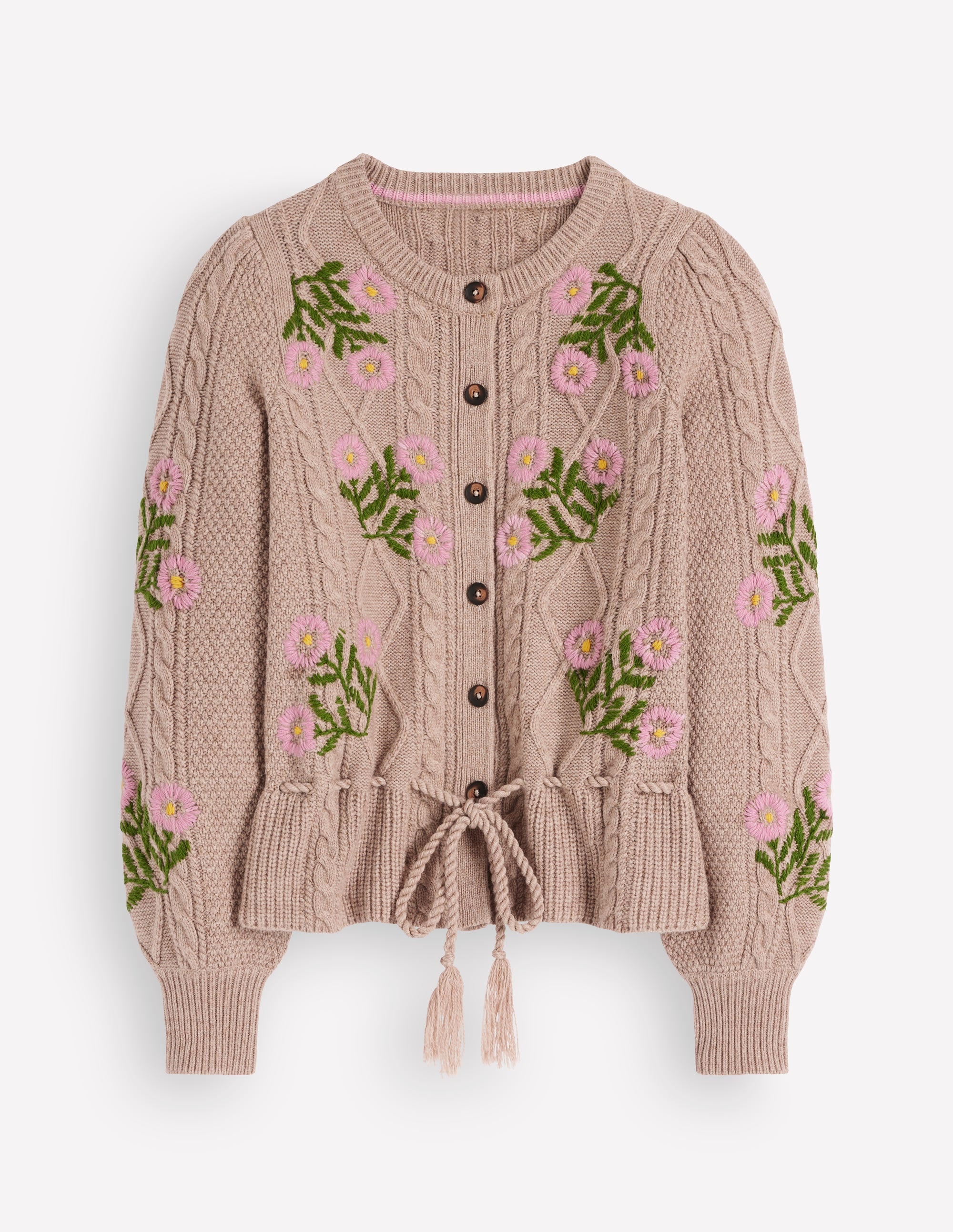 Strickjacke mit Zopfmuster-Nerz Meliert, Stickerei - Image 8