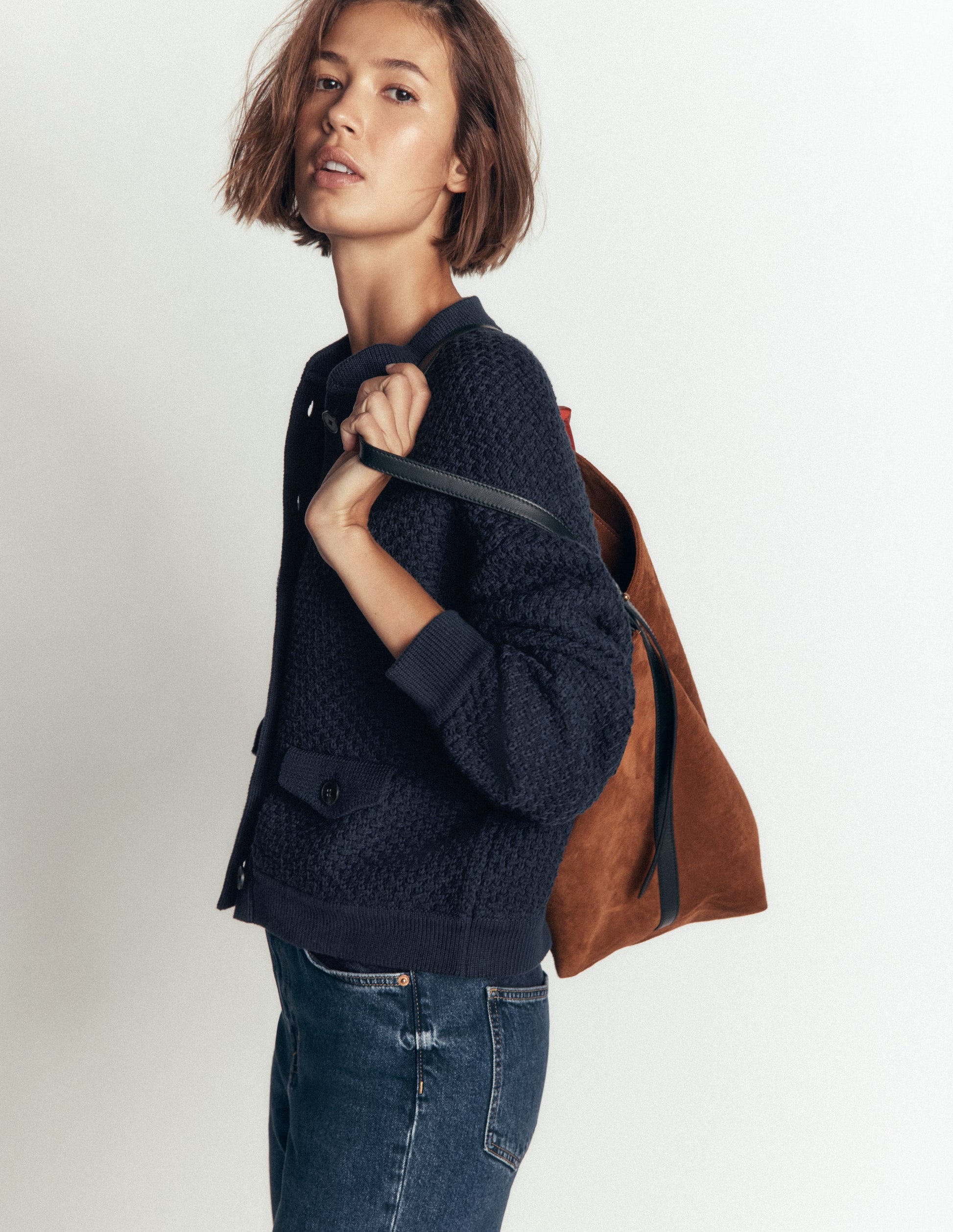 Textured Knitted Bomber Jacket-Navy-5
