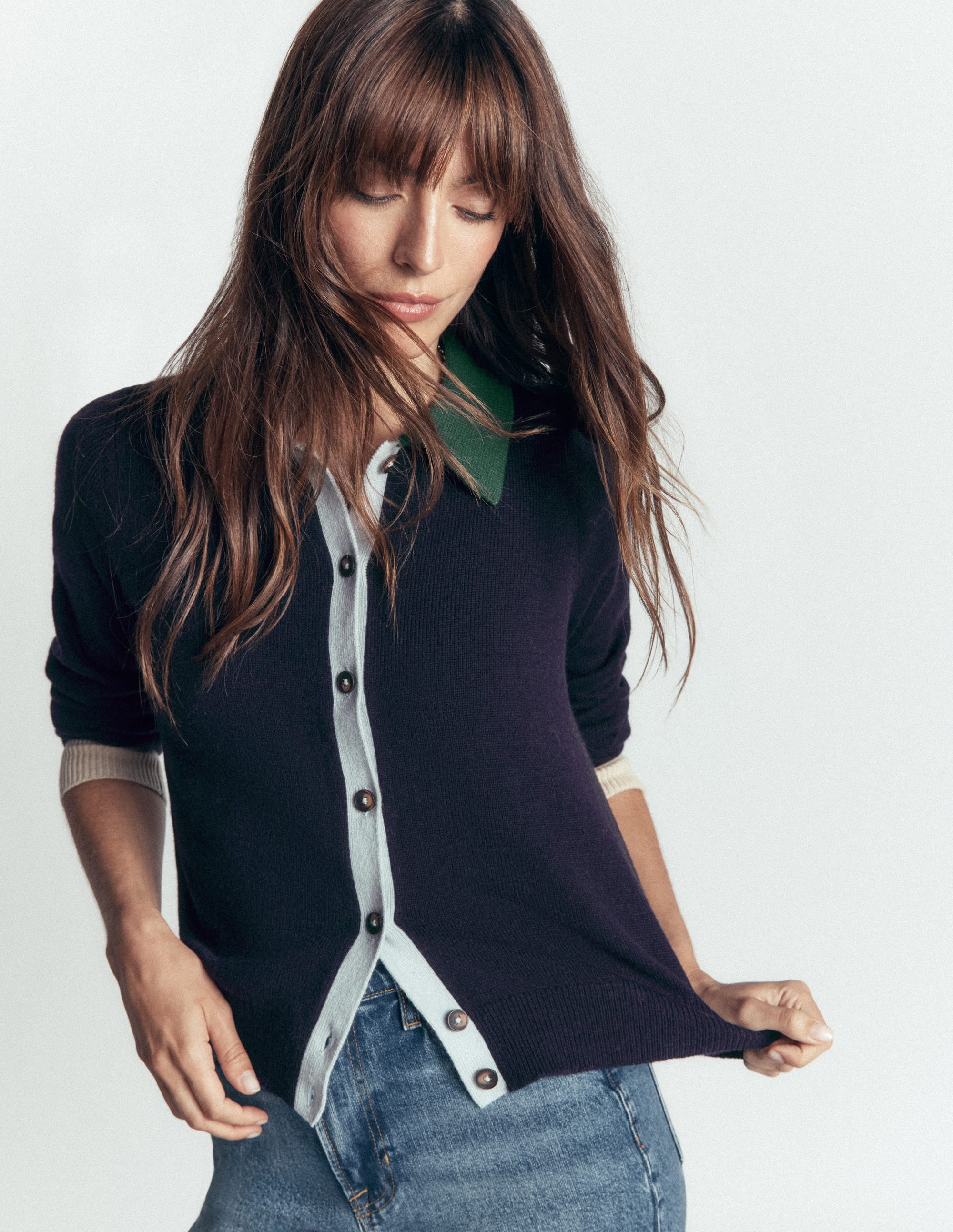 Ariadne Strickjacke aus Alpaka-Mischung-Navy, Blockfarben - Image 4