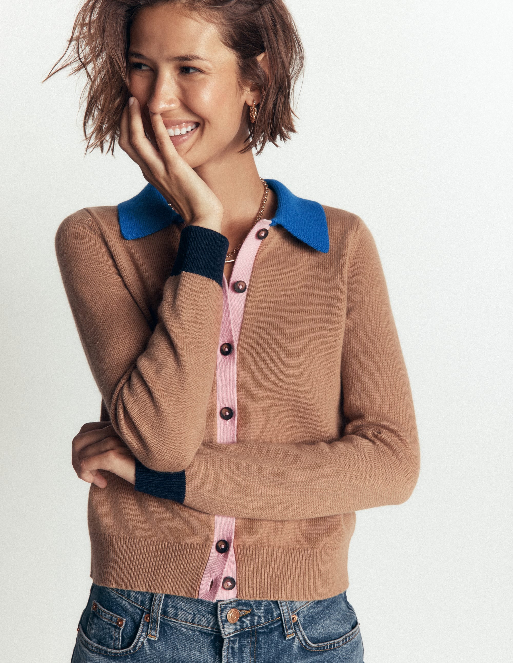 Ariadne Strickjacke aus Alpaka-Mischung-Camel Meliert, Blockfarben - Image 1