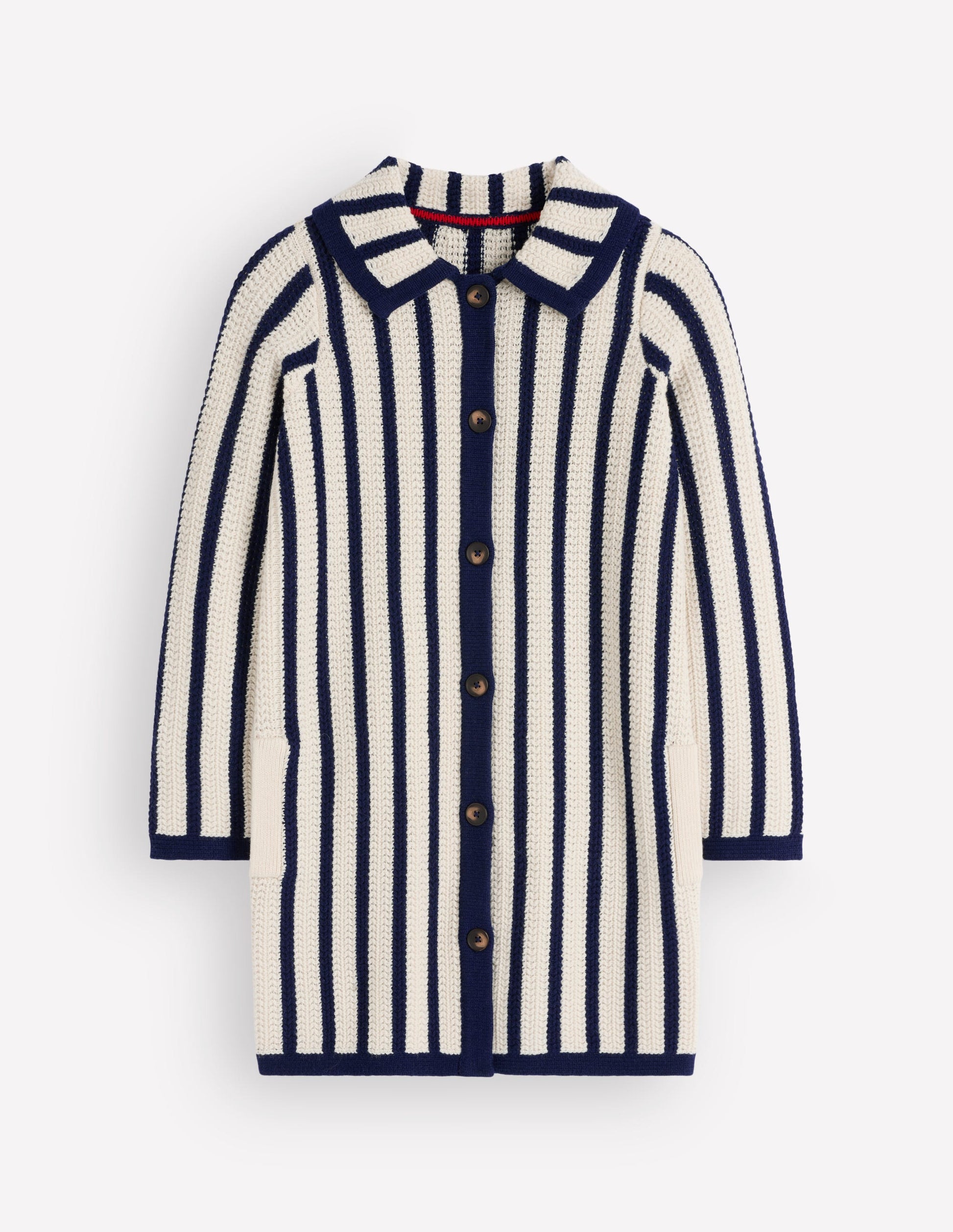 Longline Knitted Coatigan-Ivory, Navy Stripe-5