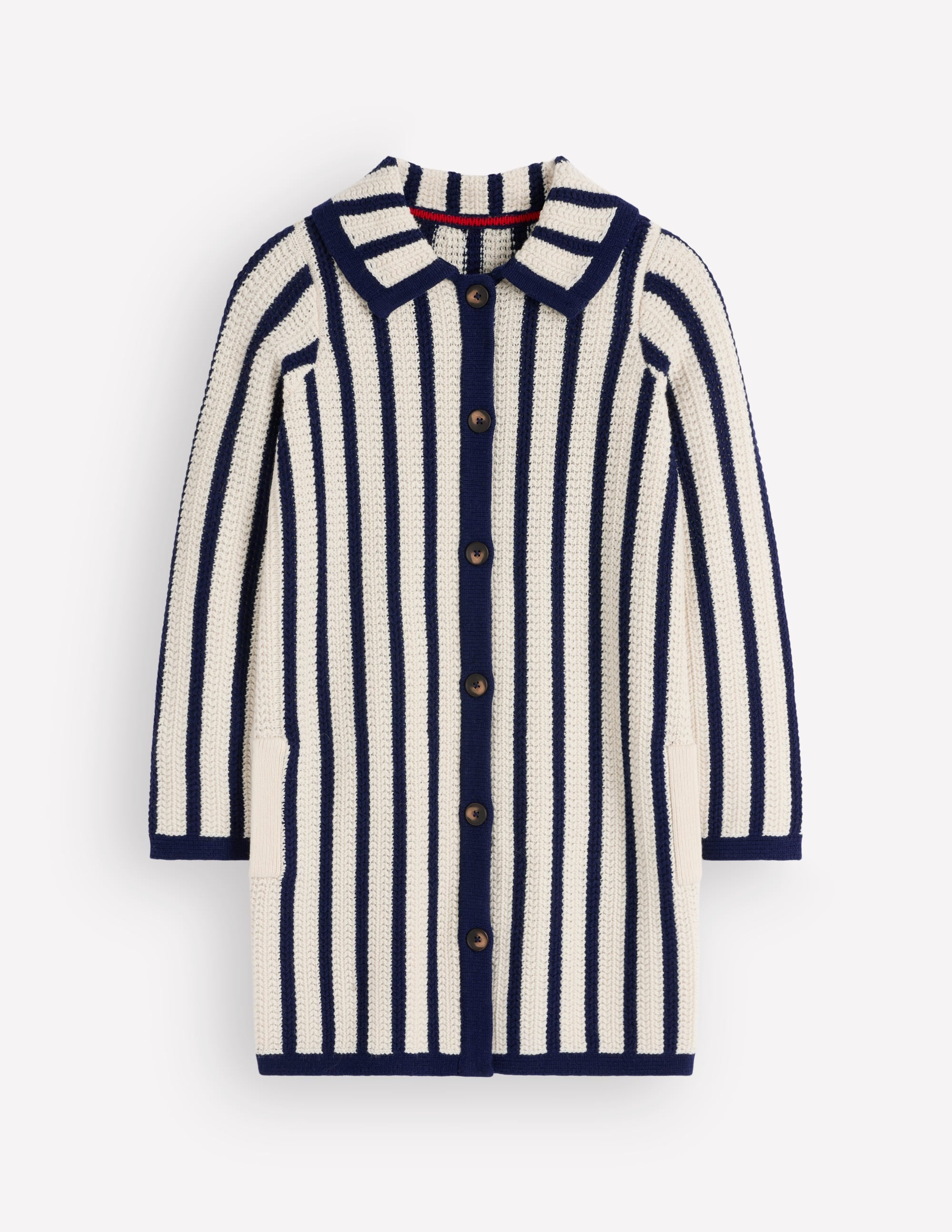 Longline Knitted Coatigan-Ivory, Navy Stripe - Image 5