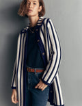 Longline Knitted Coatigan-Ivory, Navy Stripe