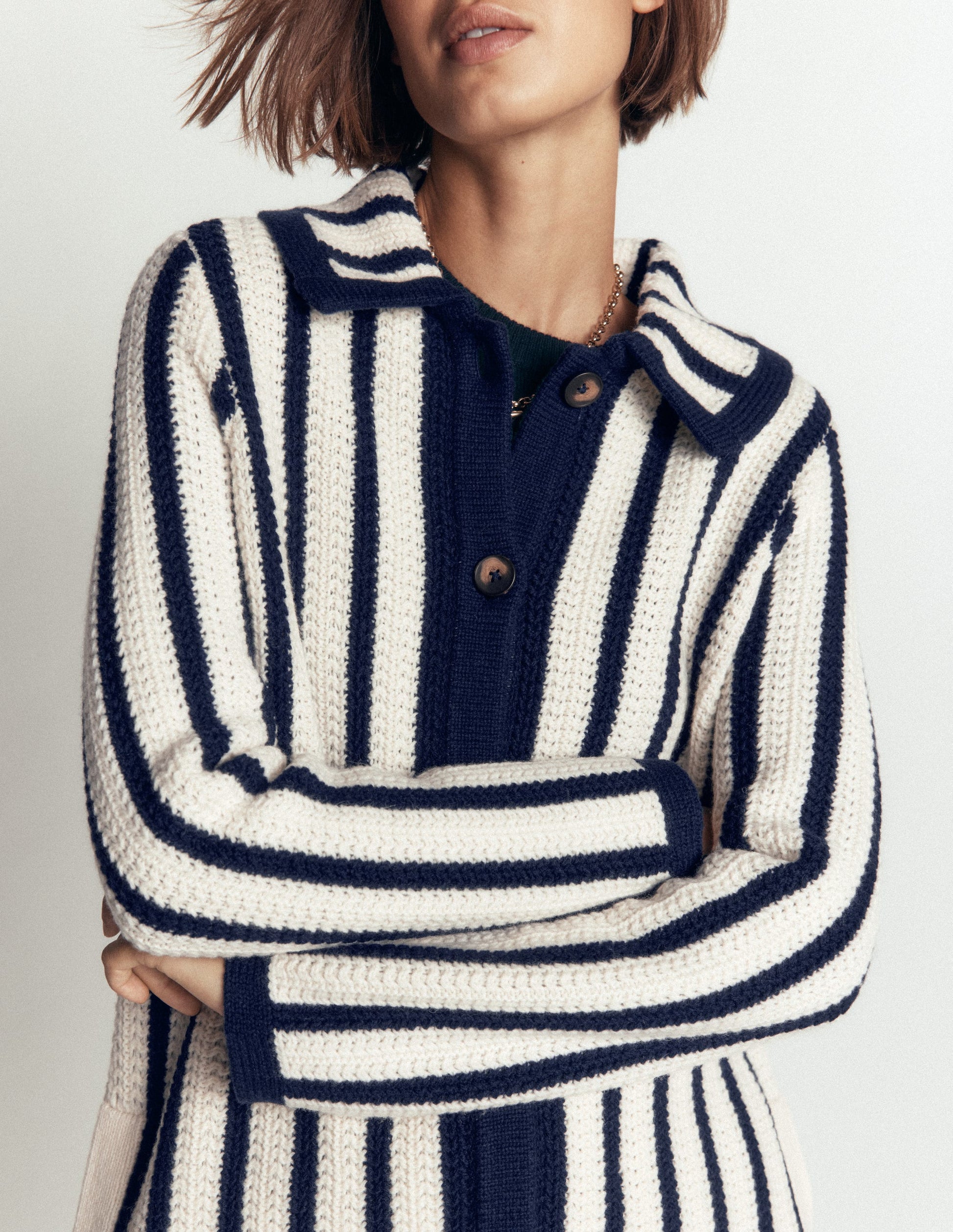 Longline Knitted Coatigan-Ivory, Navy Stripe-2