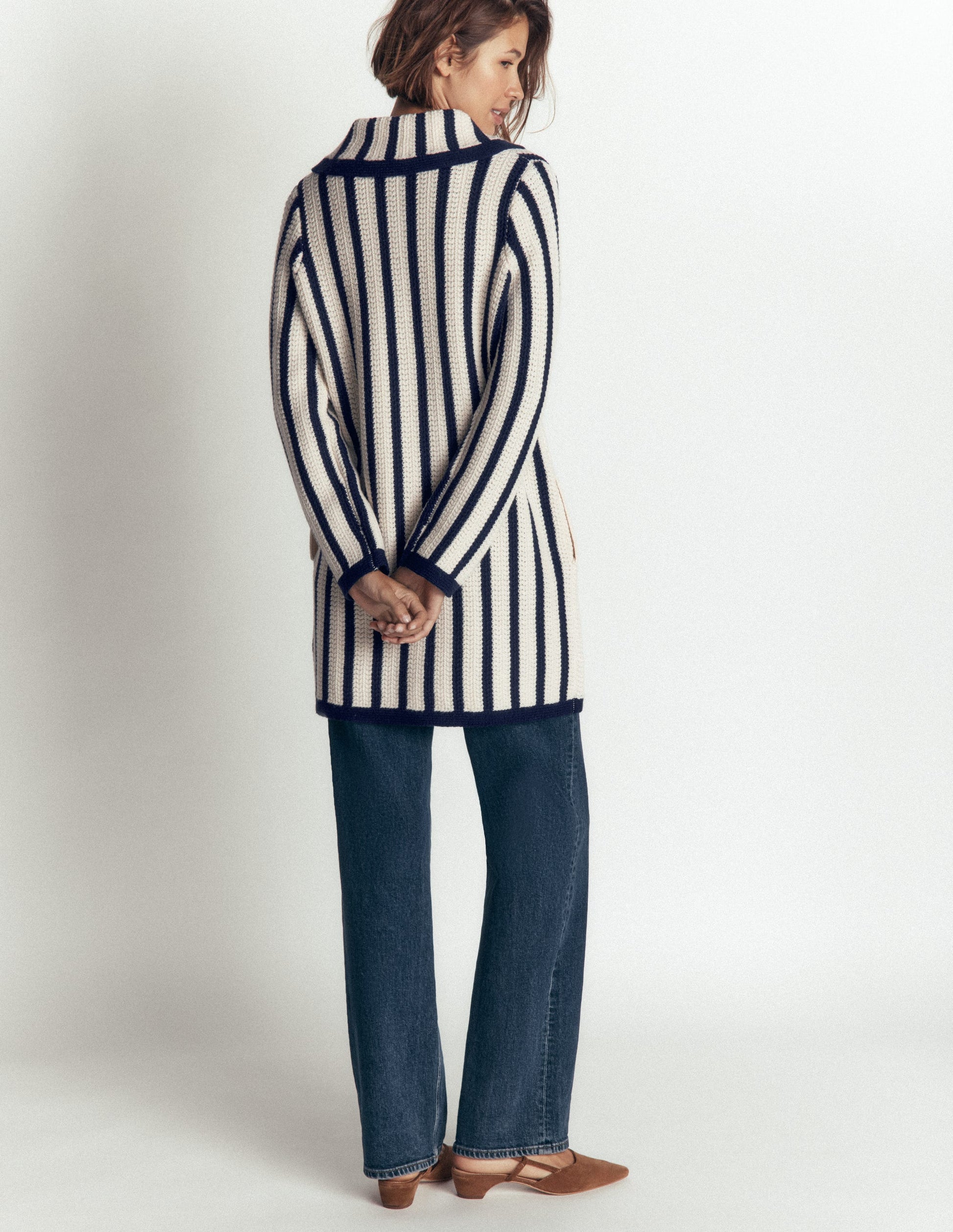 Longline Knitted Coatigan-Ivory, Navy Stripe-3