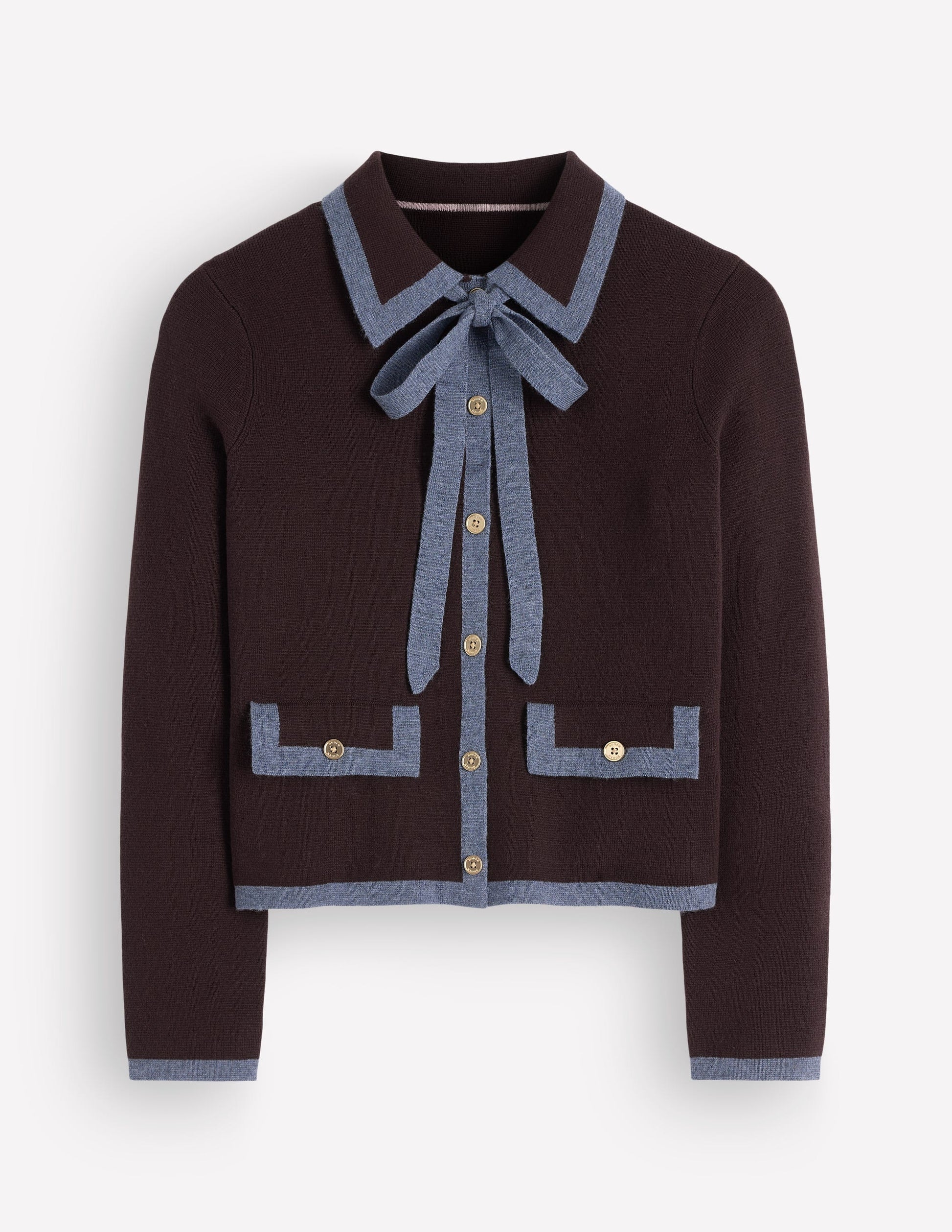 Elizabeth Strickjacke mit Schleife-Bitterschokolade-7