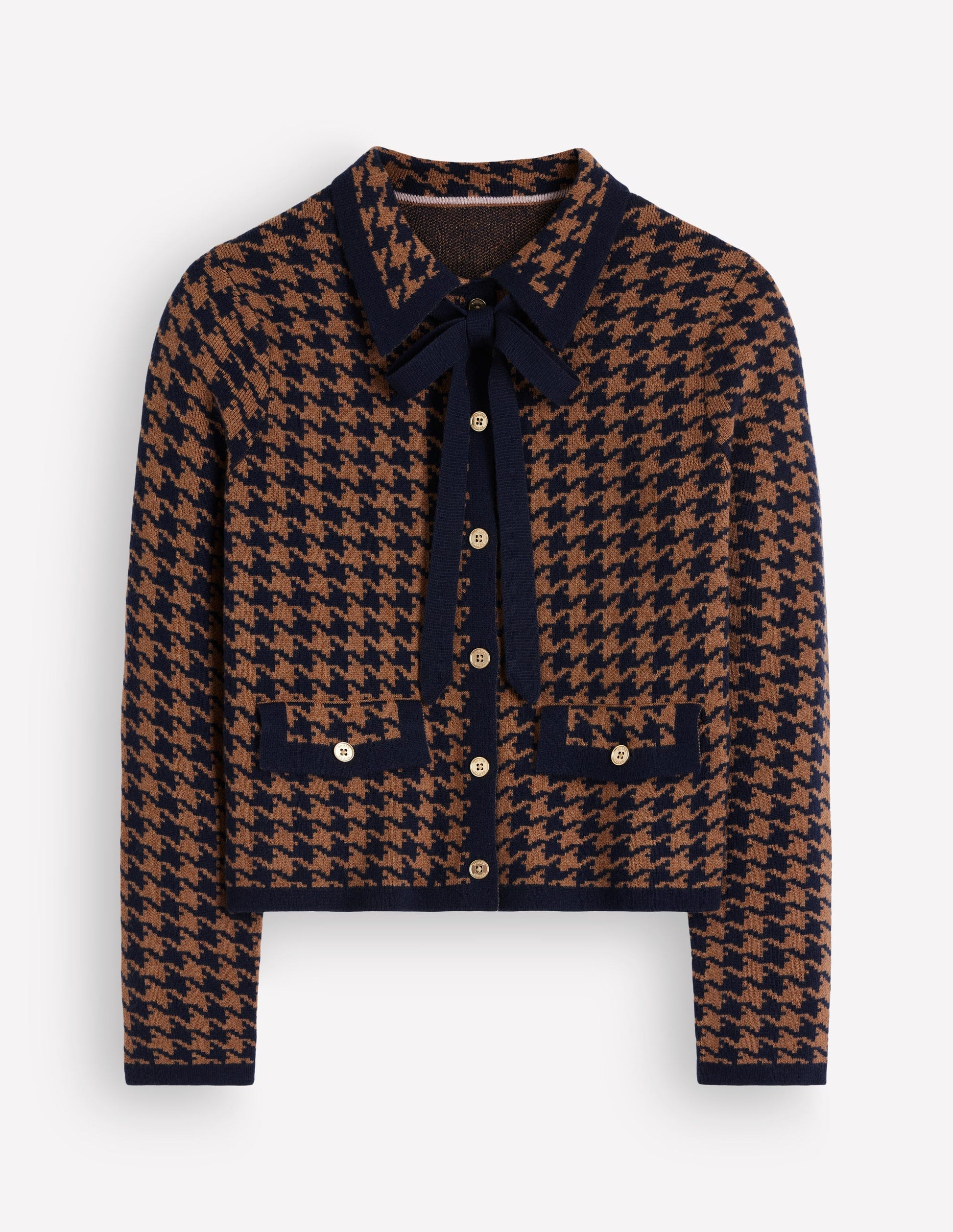 Elizabeth Strickjacke mit Schleife-Camel, Hahnentrittmuster-6