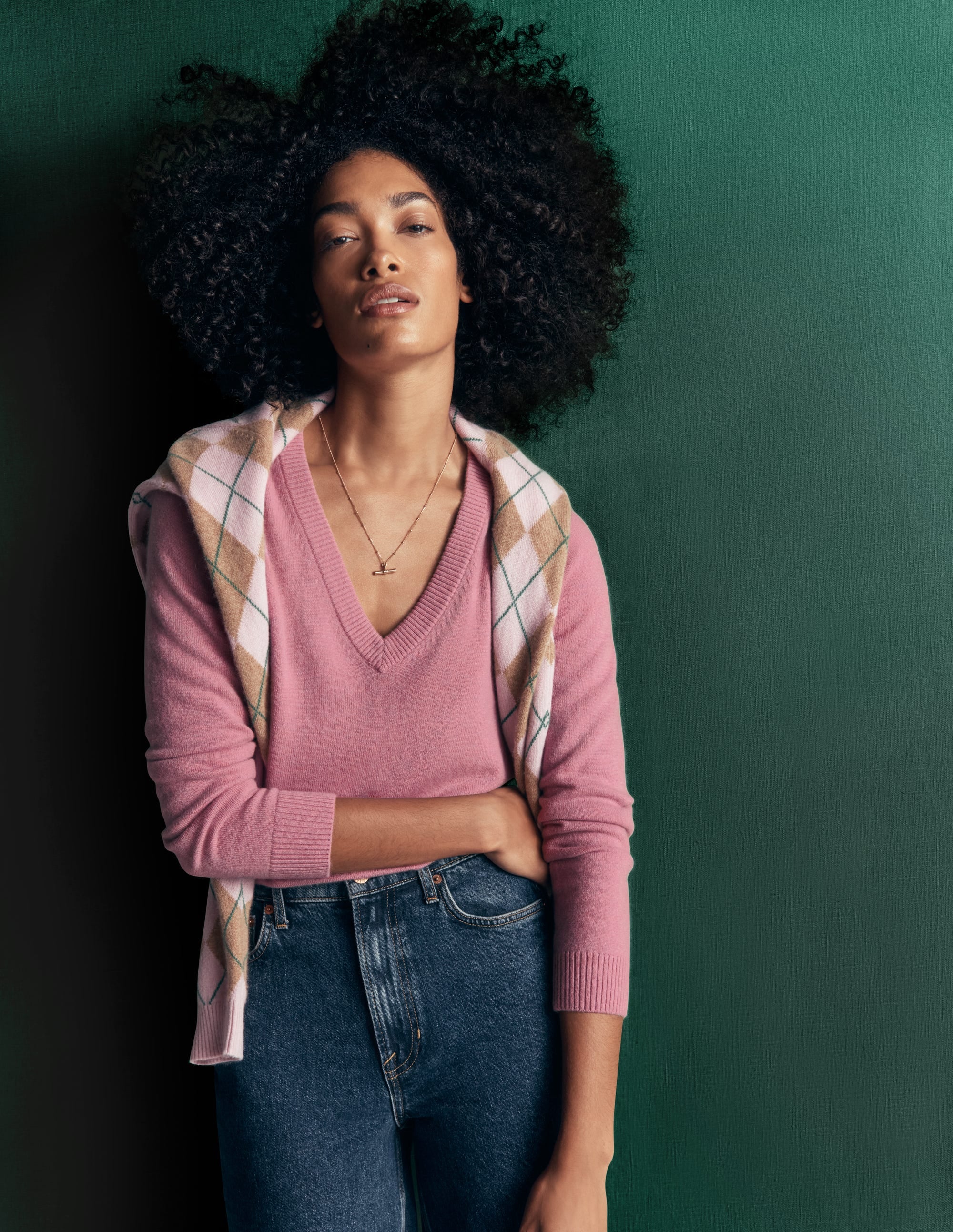 Elsie Kaschmirpullover mit V-Ausschnitt-Rosa Heide - Image 1